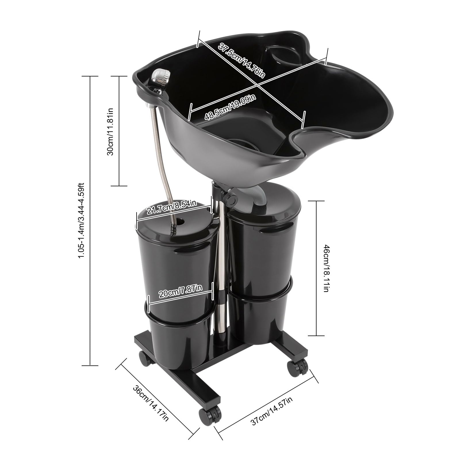 Adjustable Electric Portable Shampoo Bowl - Salon Hair Washing Sink with 2 Buckets, Wheels & Height/Angle Control | Mobile Hair Washing Station for Home Salon, Pet Grooming & Beauty Services