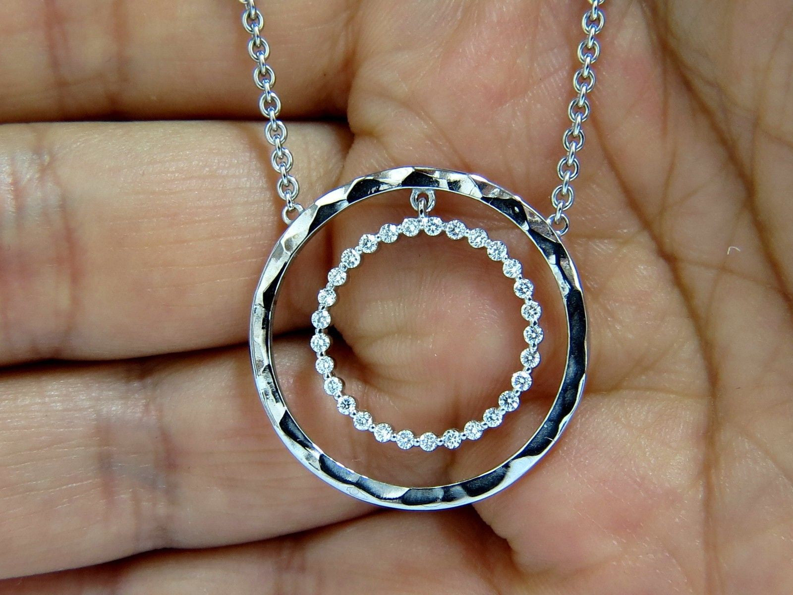 1.00ct Diamond Dangling Circle Within Circle 18K Gold Necklace - Elegant Jewelry for Women, Perfect for Parties, Weddings & Special Occasions