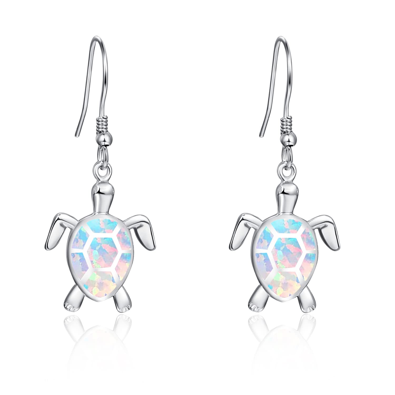 KINGWHYTE 925 Sterling Silver Turtle Dangle Earrings with Hawaiian Blue Opal - Elegant Animal Jewelry for Women | Perfect Gift for Beach Vacations, Summer Outfits & Boho Fashion