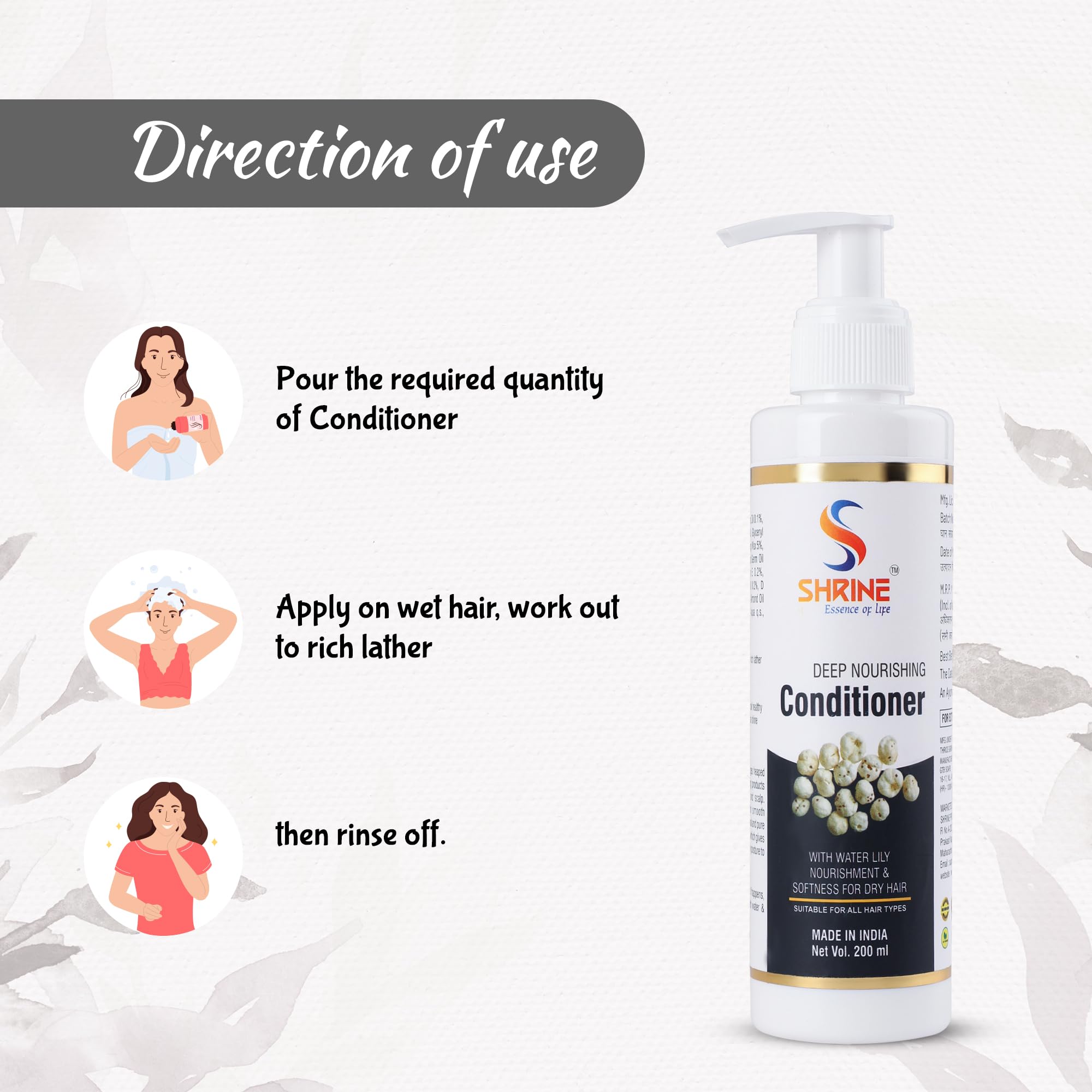 SHRINE Hair Conditioner with Water Lily Serum - Biotin & Silk Protein for Silky Smooth Hair - Deeply Moisturizes Dry Frizzy Hair - 200ml - Perfect for Daily Hair Care & Salon-Quality Results at Home