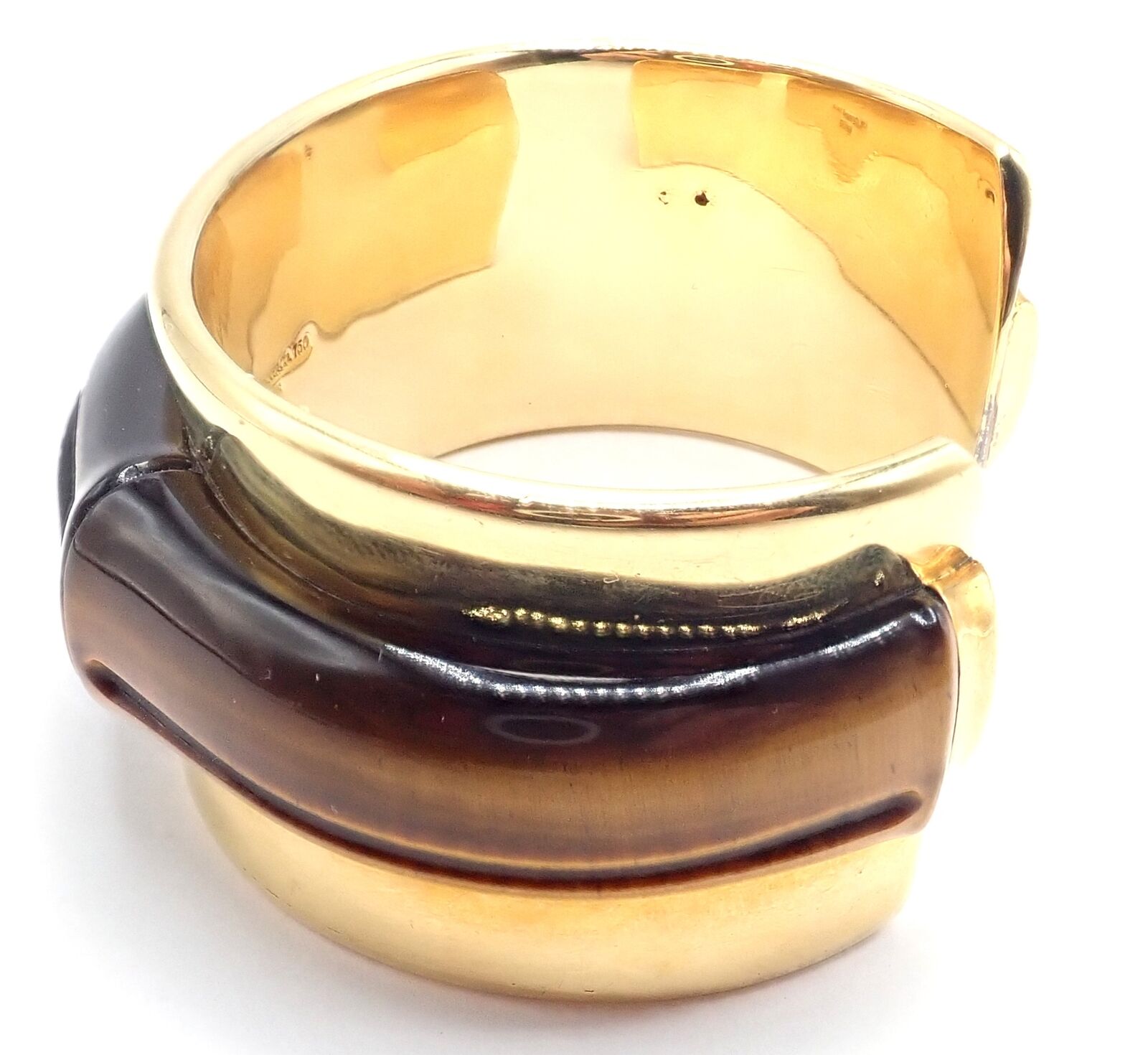 Authentic Tiffany & Co 18K Yellow Gold Tiger Eye Bangle Cuff Wide Bracelet for Women - Luxury Statement Jewelry for Parties, Weddings & Special Occasions