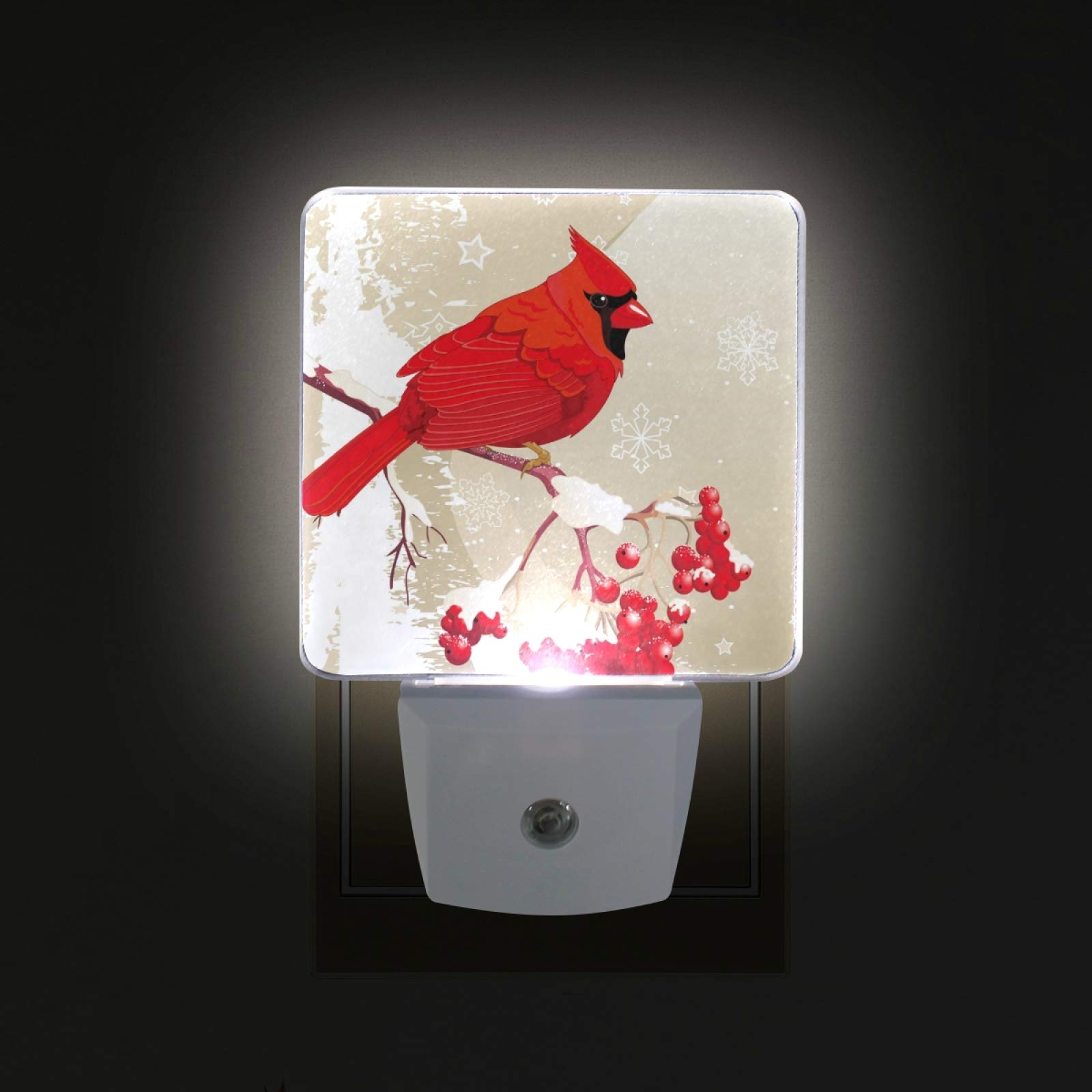 Vikko 2 Pack LED Red Cardinal Bird Night Light with Dusk to Dawn Sensor - Plug in Nightlight for Kids & Adults, Perfect for Bedroom, Living Room, Hallway Decor | Ideal for Nursery, Bathroom, Stairway Safety & Cozy Winter Home Ambiance