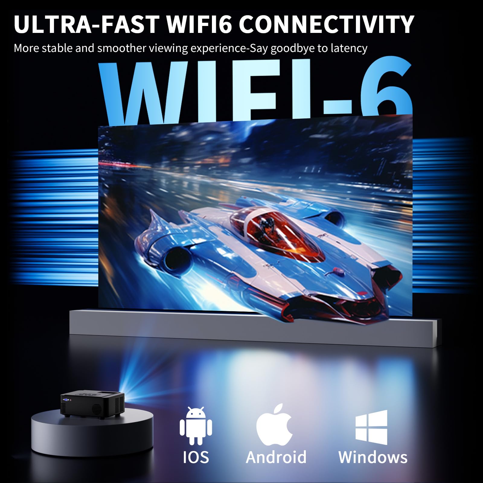 1080P WiFi Bluetooth Projector - Portable Outdoor Movie Projector with Zoom Function, Compatible with iPhone Android TV Stick | Perfect for Backyard Movies, Camping & Home Theater