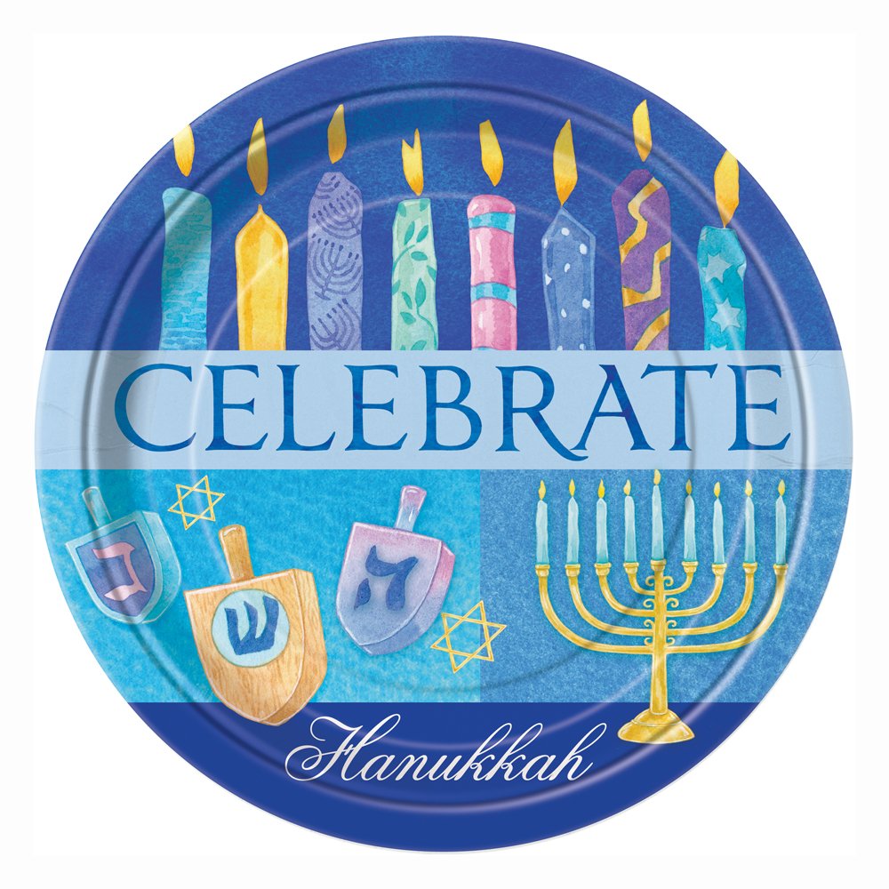 Festive Hanukkah Dinner Plates Set of 8 - Elegant Judaica Tableware for Holiday Meals, Family Gatherings & Jewish Celebrations