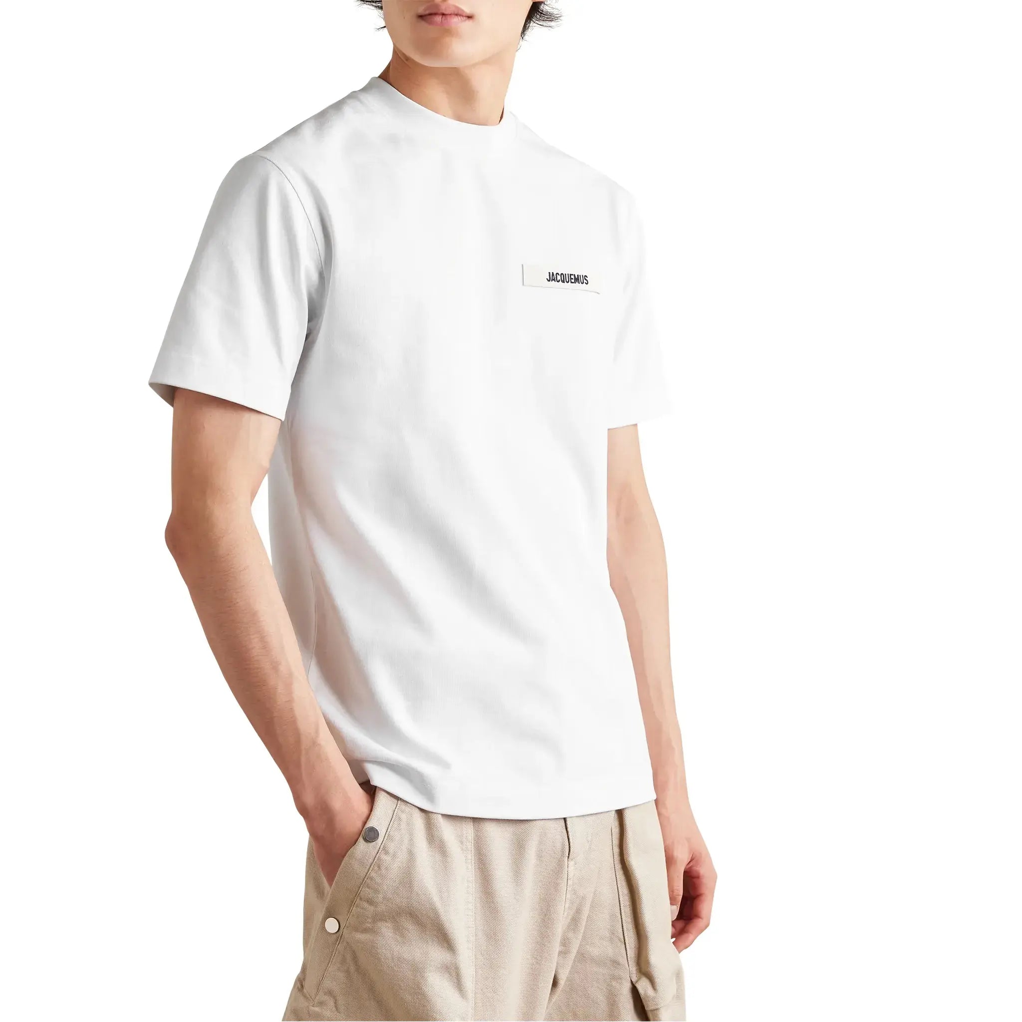 Jacquemus Grosgrain Brand Logo Tab White T-Shirt for Women | Casual Summer Fashion Tee | Perfect for Streetwear, Beach Outings & Date Nights