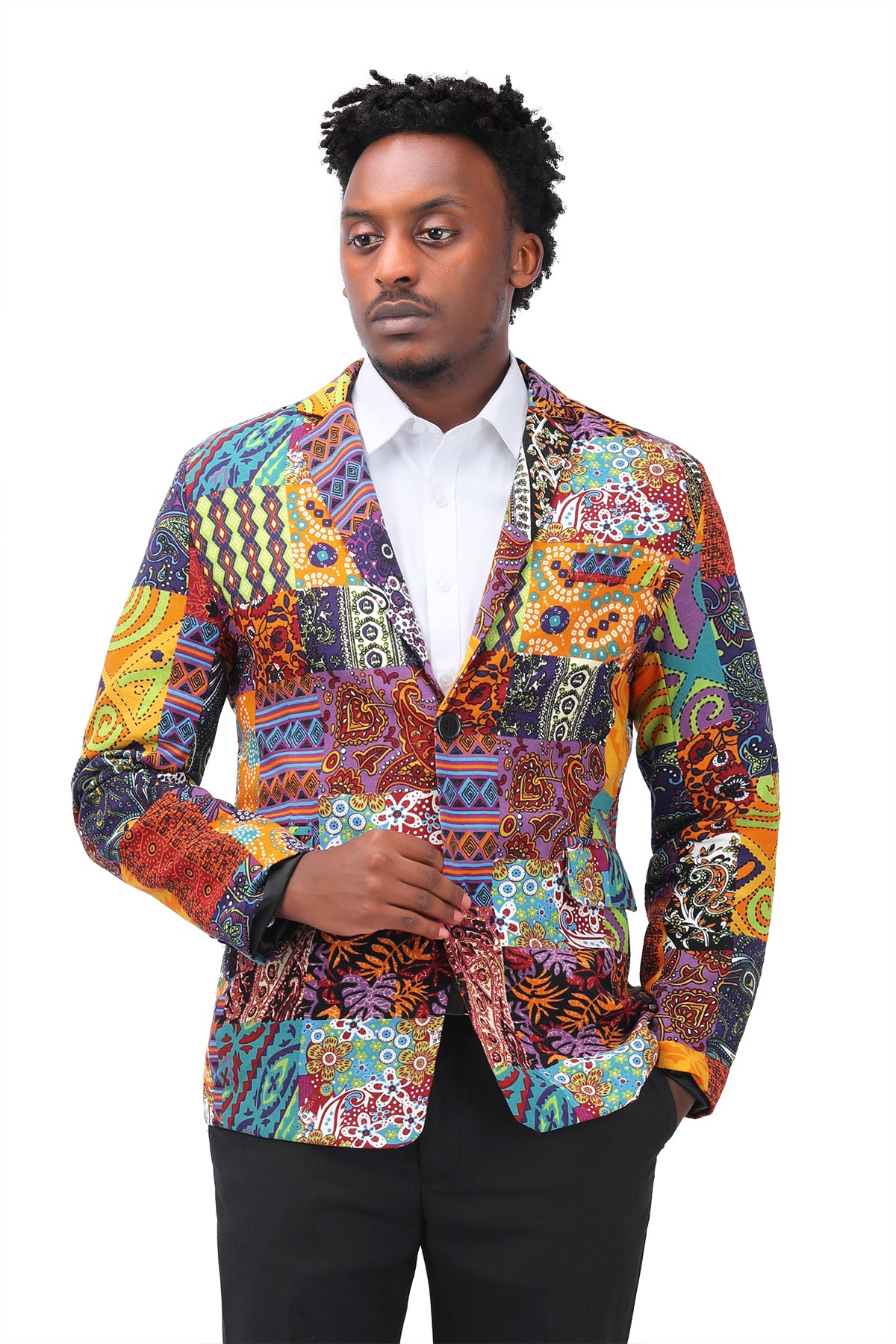 Men's Floral Printed Casual Blazer Jacket - Lightweight Canvas Coat for Business Casual & Wedding Attire