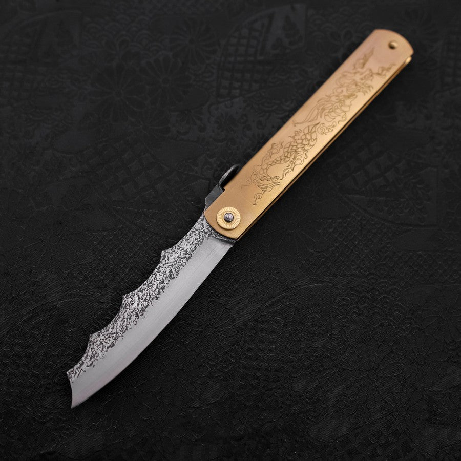 Premium Ryubu Dragon Brass Higonokami Folding Knife 120mm - Aogami Steel Blade for Camping, Outdoor Survival & Everyday Carry (EDC)