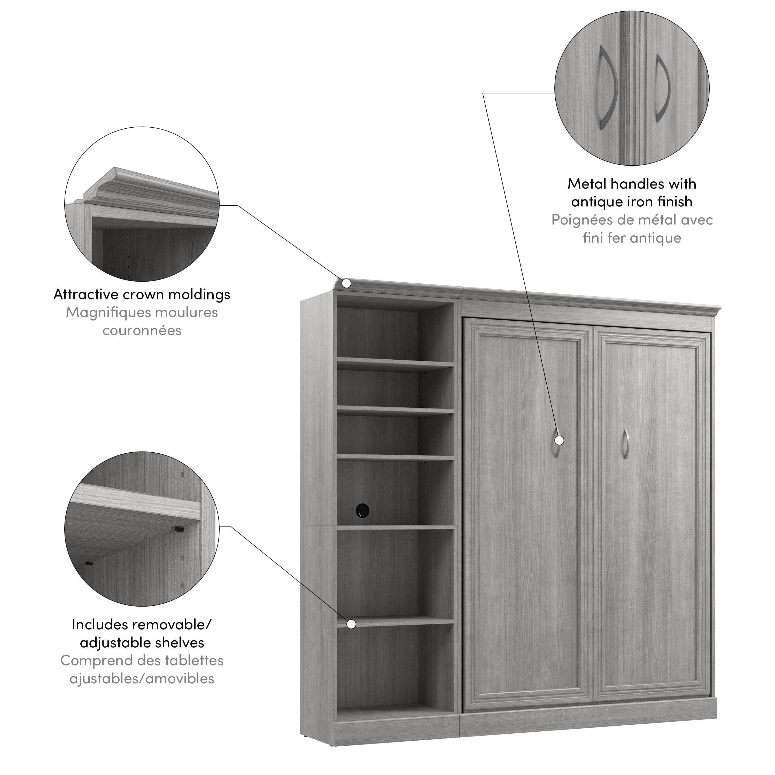 Space-Saving Full Murphy Wall Bed with Built-In Storage Unit - 3 Color Options for Bedroom, Guest Room, or Studio Apartment