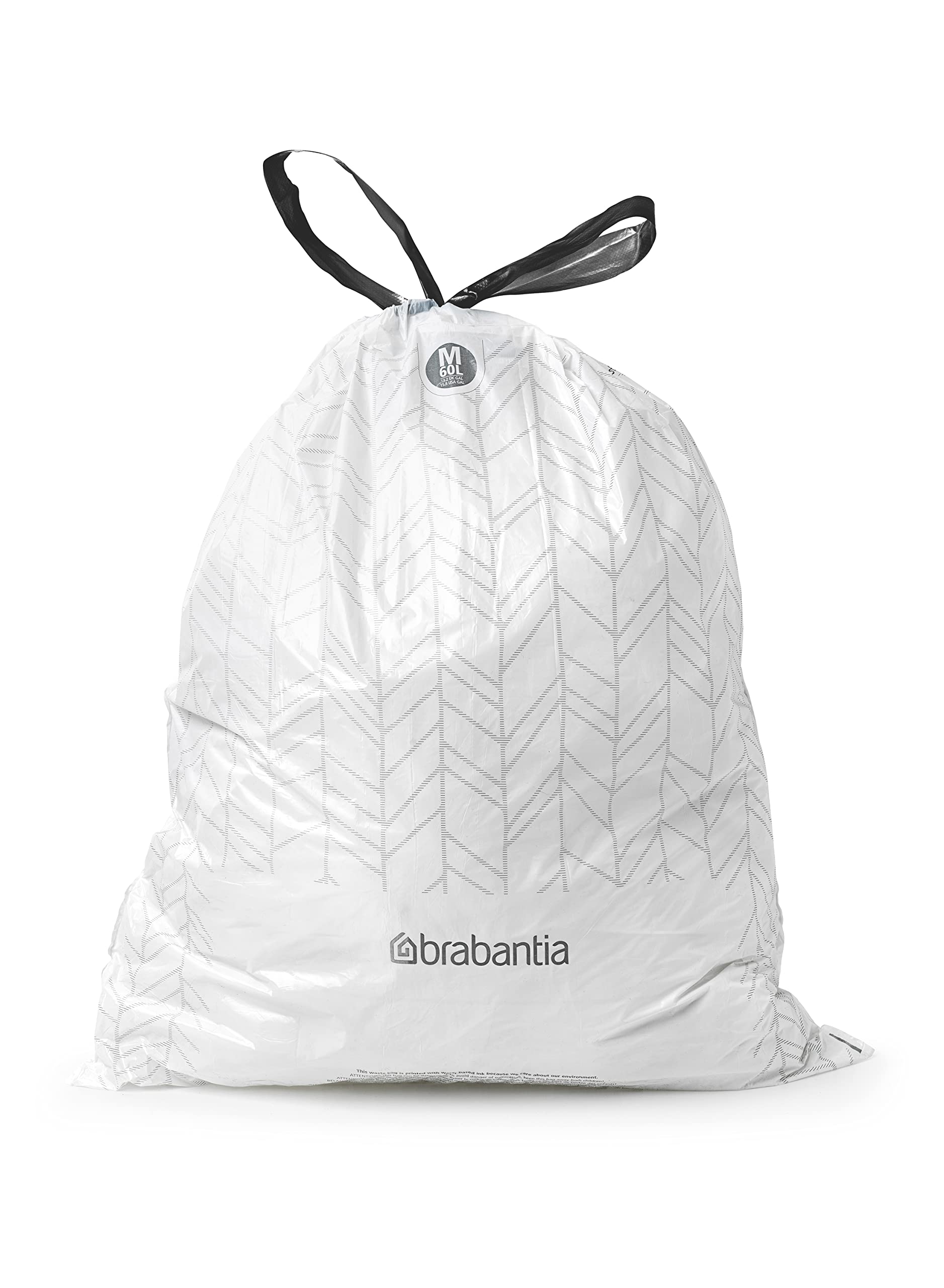 Brabantia PerfectFit Trash Bags - Medium 16 Gallon Heavy Duty Drawstring Trash Can Liners (120 Count) - Ideal for Kitchen, Bathroom & Office Waste Disposal