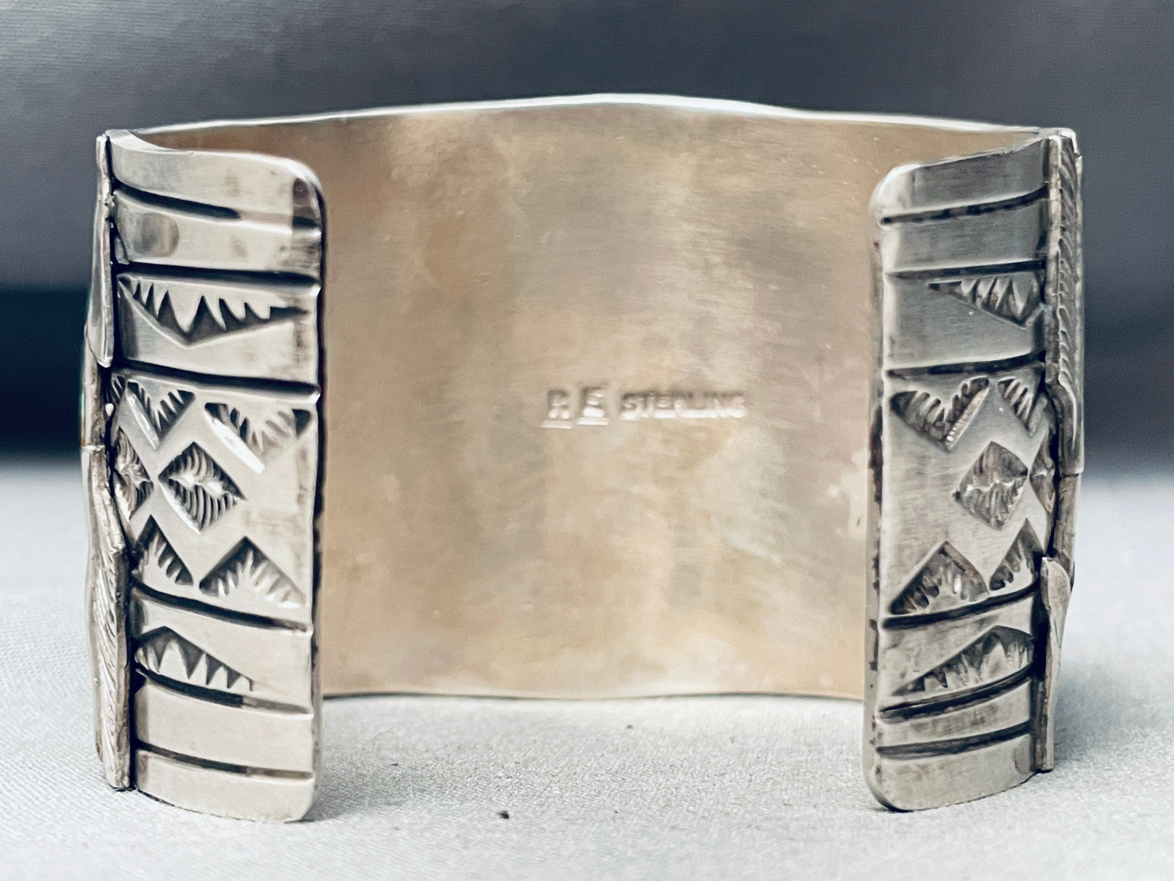 124 Grams Authentic Native American Kewa Green Turquoise Sterling Silver Cuff Bracelet - Handmade Jewelry for Women, Boho Style, Gift for Her, Perfect for Weddings & Special Occasions