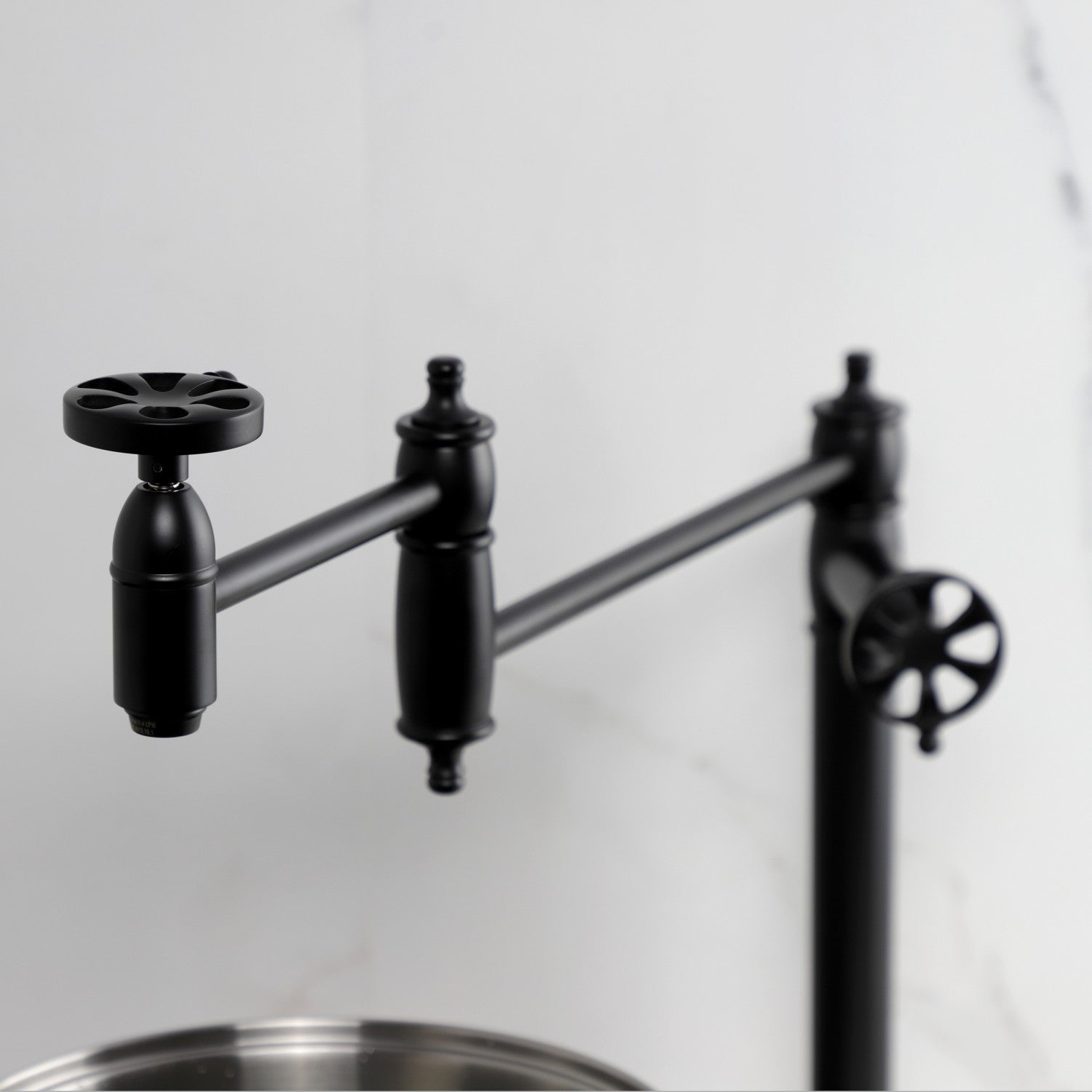 Belknap KS3700RX Matte Black Two Handle Deck Mount Pot Filler Faucet - Ideal for Kitchen Sink, Stove & Cooking Area Installation