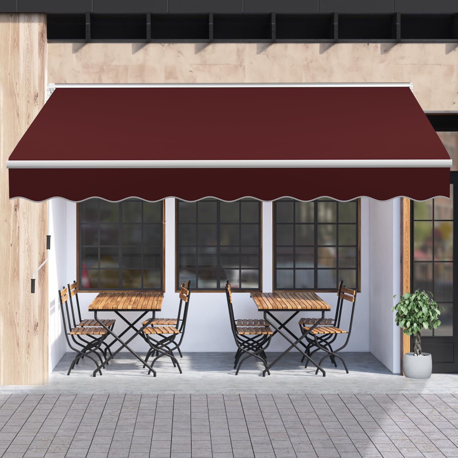 MEETWARM 8.2'x6.5' Retractable Patio Awning - Manual Crank Sun Shade Canopy with Waterproof 280g/m² Polyester Fabric for Outdoor, Balcony, Yard (Burgundy) - Perfect for Backyard BBQs, Poolside Lounging & Garden Relaxation