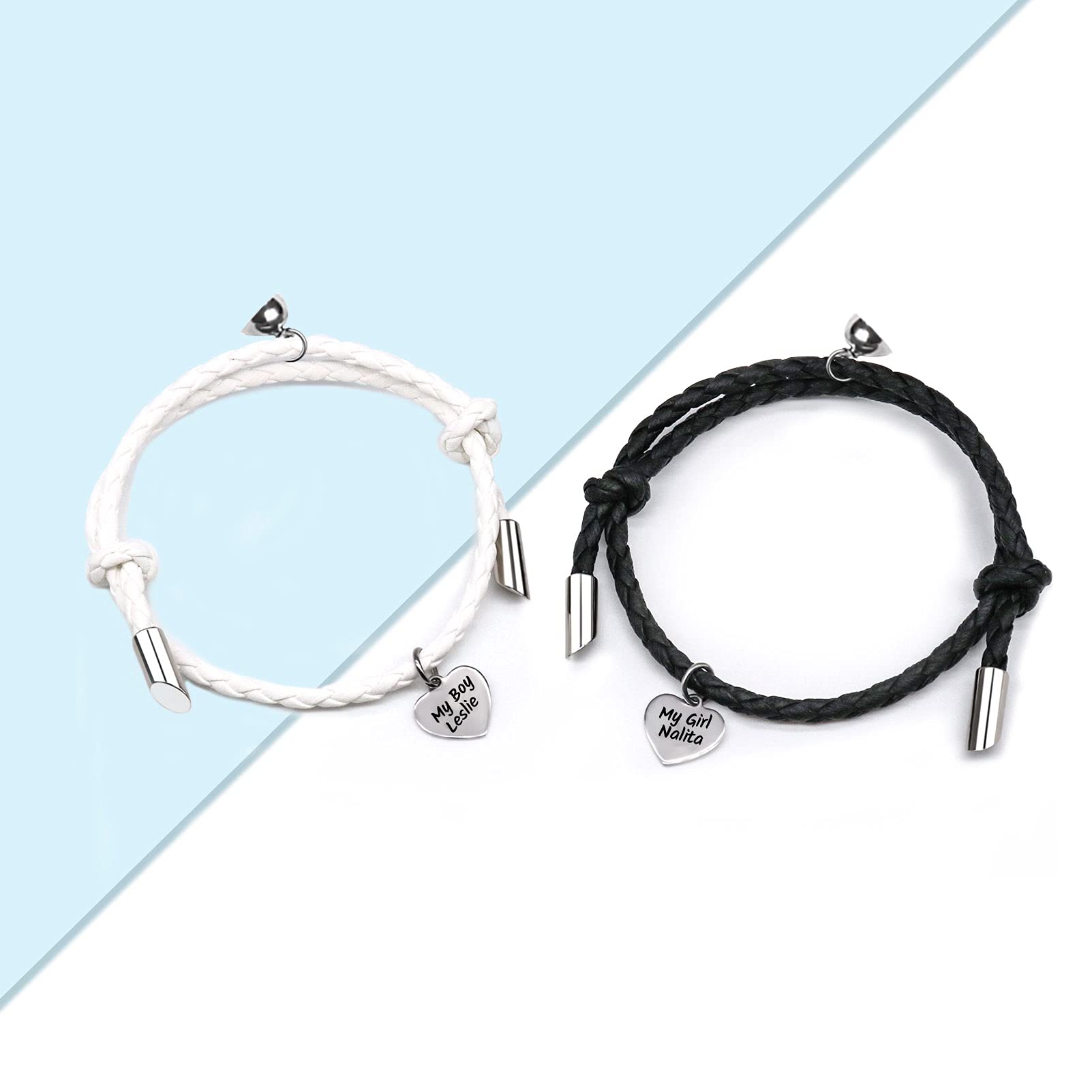 BAUMA Mutual Attraction Rope Braided Couple Bracelets - Matching Charm Pendants Jewelry Set (2PCS) for Women & Men - Perfect for Anniversaries, Valentine's Day & Romantic Gifts