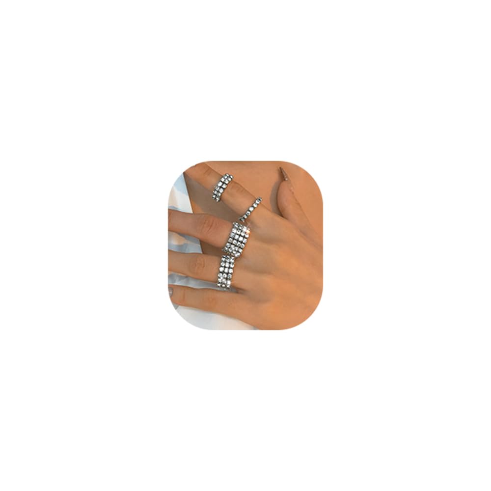4pcs Silver Rhinestone Rings Set - Fashion Elastic Crystal Stretch Rings for Women - Sparkling Party & Evening Accessories - Perfect for Weddings, Prom, Date Night & Special Occasions