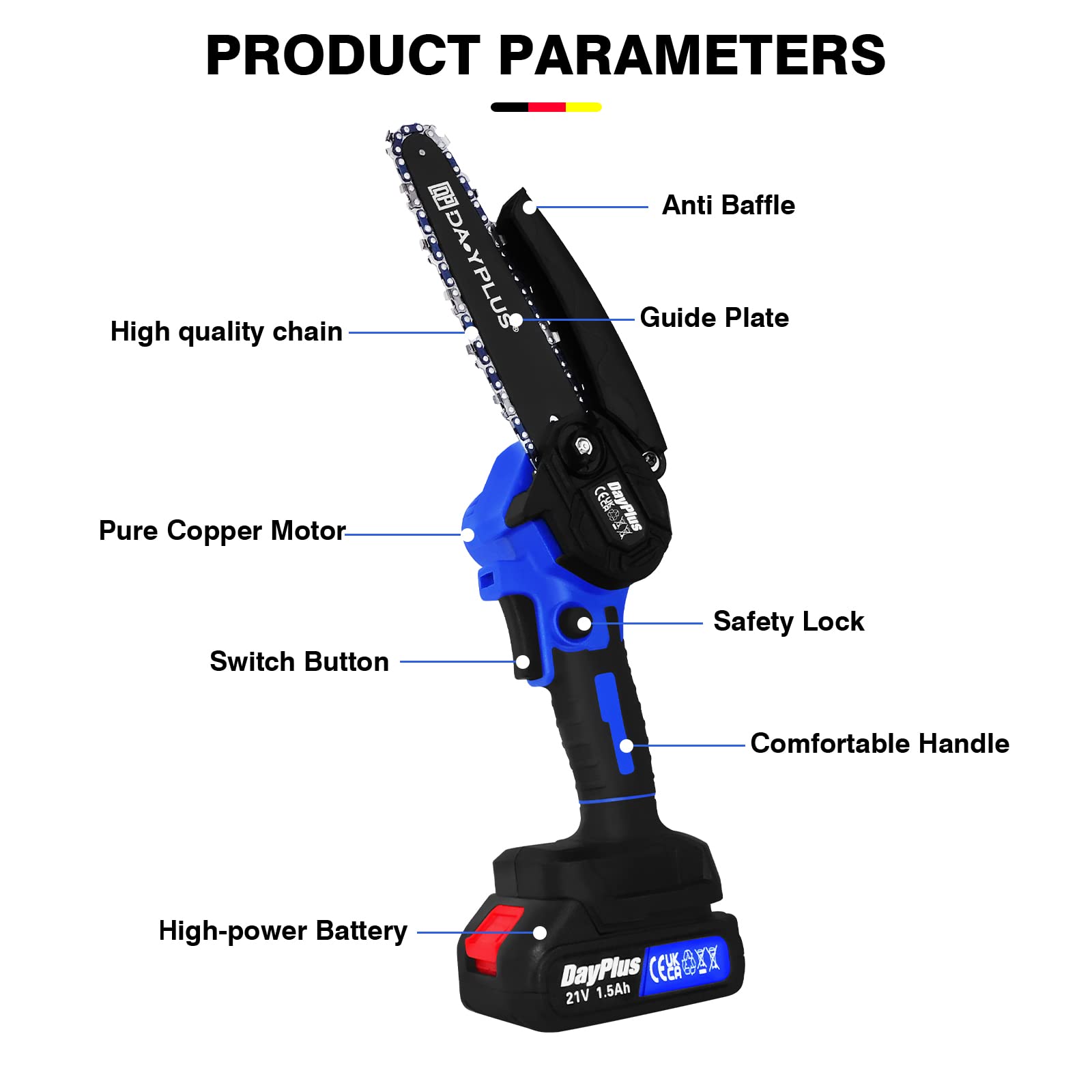 6-Inch Mini Cordless Chainsaw with 2×1.5Ah Batteries & 2 Chains - Lightweight Battery-Powered Chainsaw for Tree Trimming, Yard Work, Gardening & Home Use (Includes Carry Case & Safety Gloves) - Perfect for DIY Projects, Landscaping, and Outdoor Maintenance