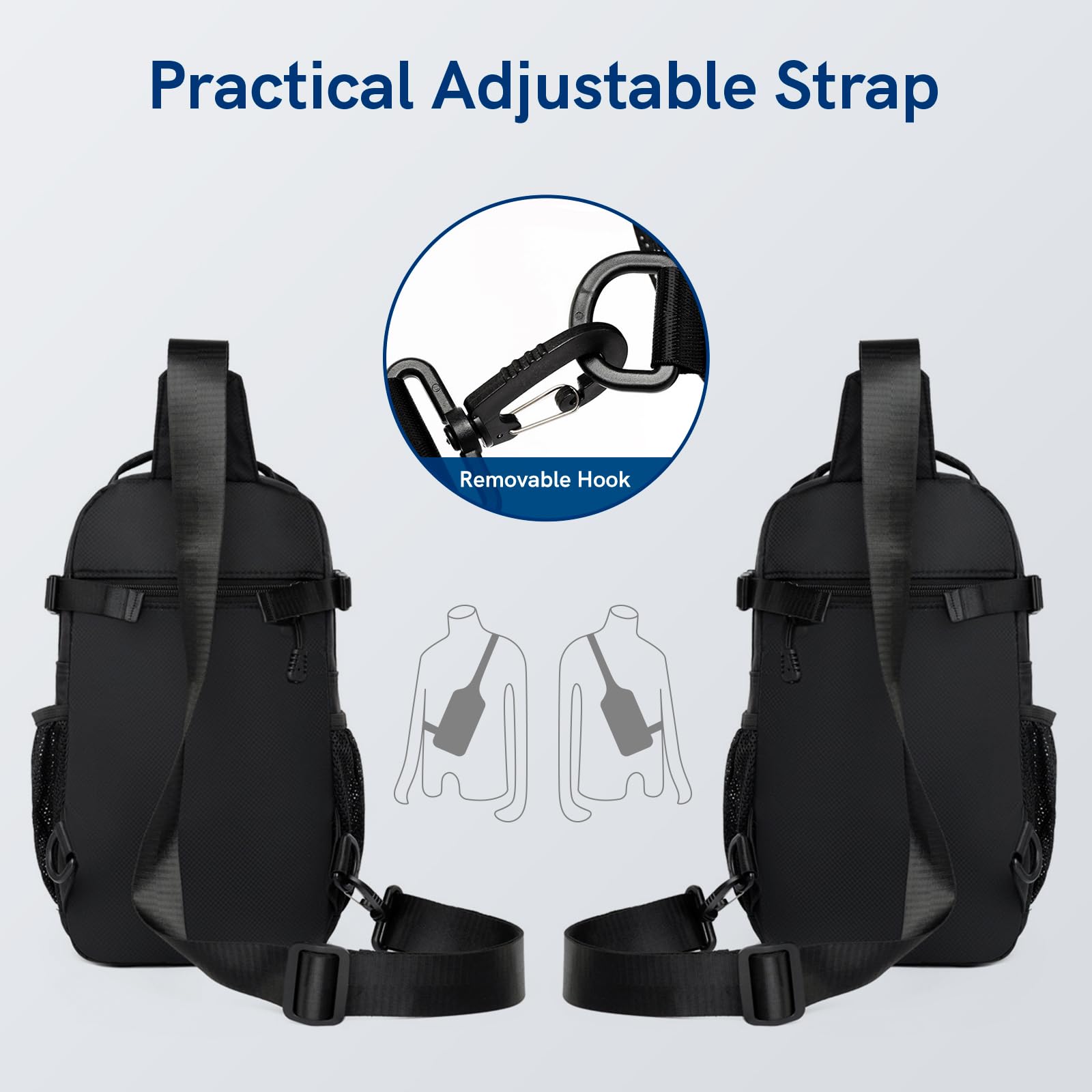 VGOAL Tactical Crossbody Sling Backpack - Small Chest Bag for Hiking, Cycling, Travel & Outdoor Activities - Lightweight Daypack for Men & Women (Black) - Perfect for Daily Commute, Gym, Camping & Adventure Trips