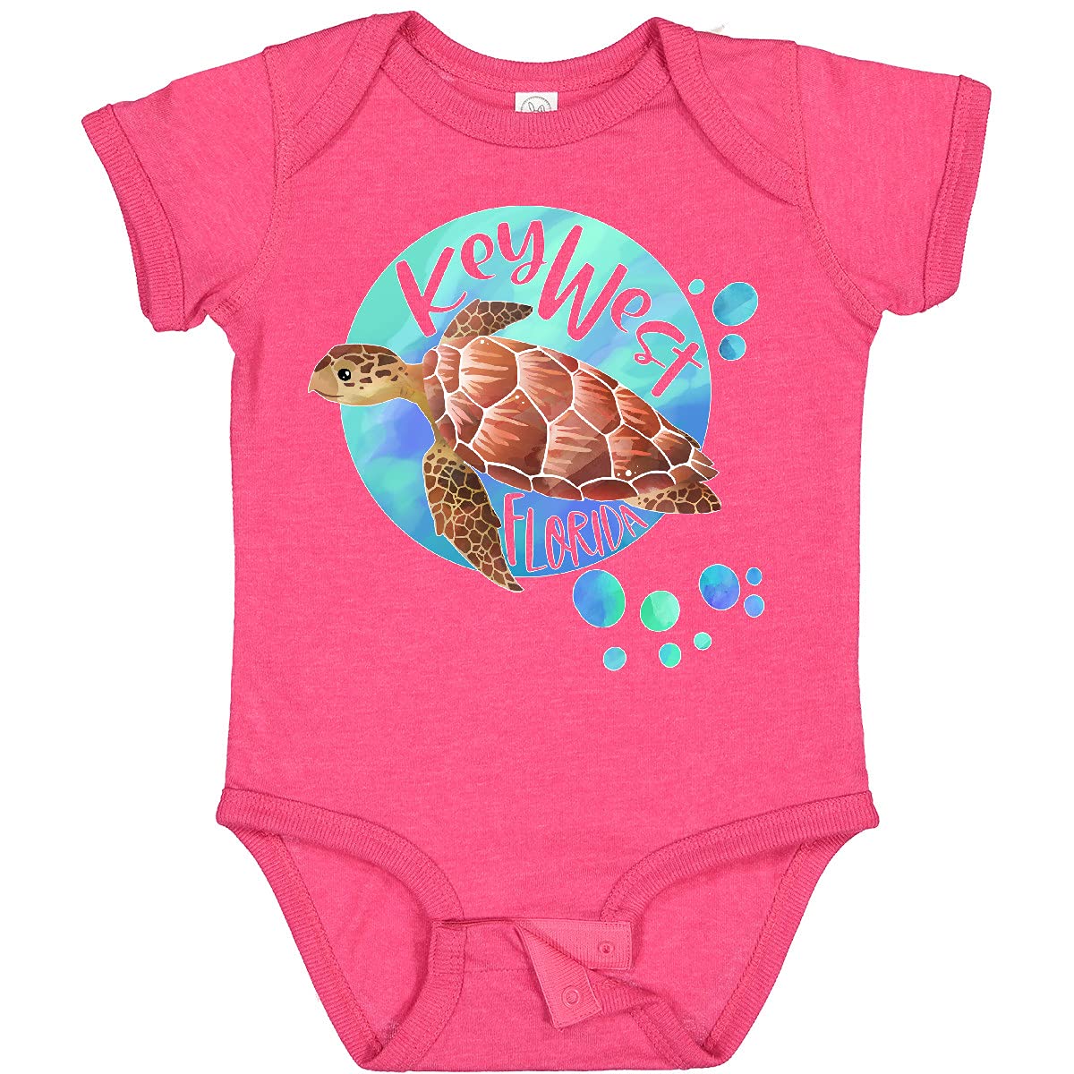 Inktastic Key West Florida Swimming Sea Turtle with Bubbles Baby Bodysuit - Cute Infant Onesie for Beach Vacations & Summer Outfits