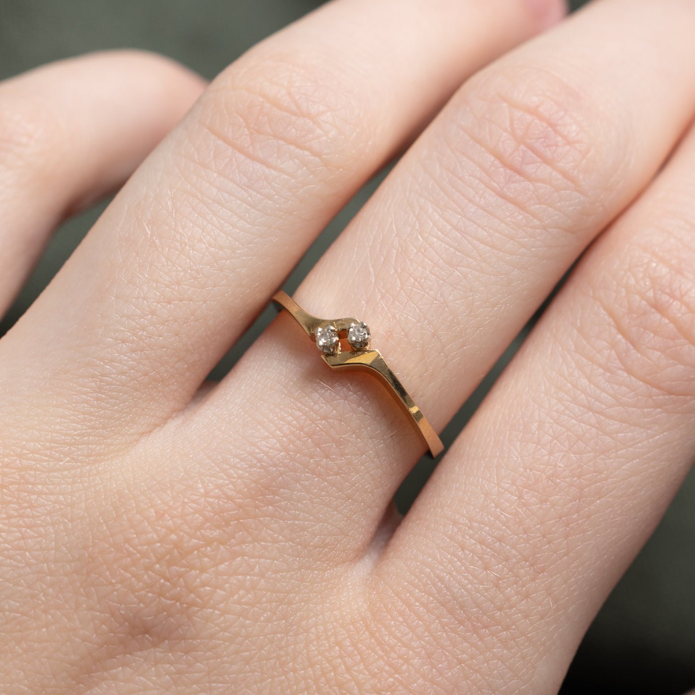 10K Two Stone Diamond Petite Bypass Ring | 0.01ctw | Size 6.5 | Elegant Wedding Band, Anniversary Gift for Her, Everyday Jewelry for Women