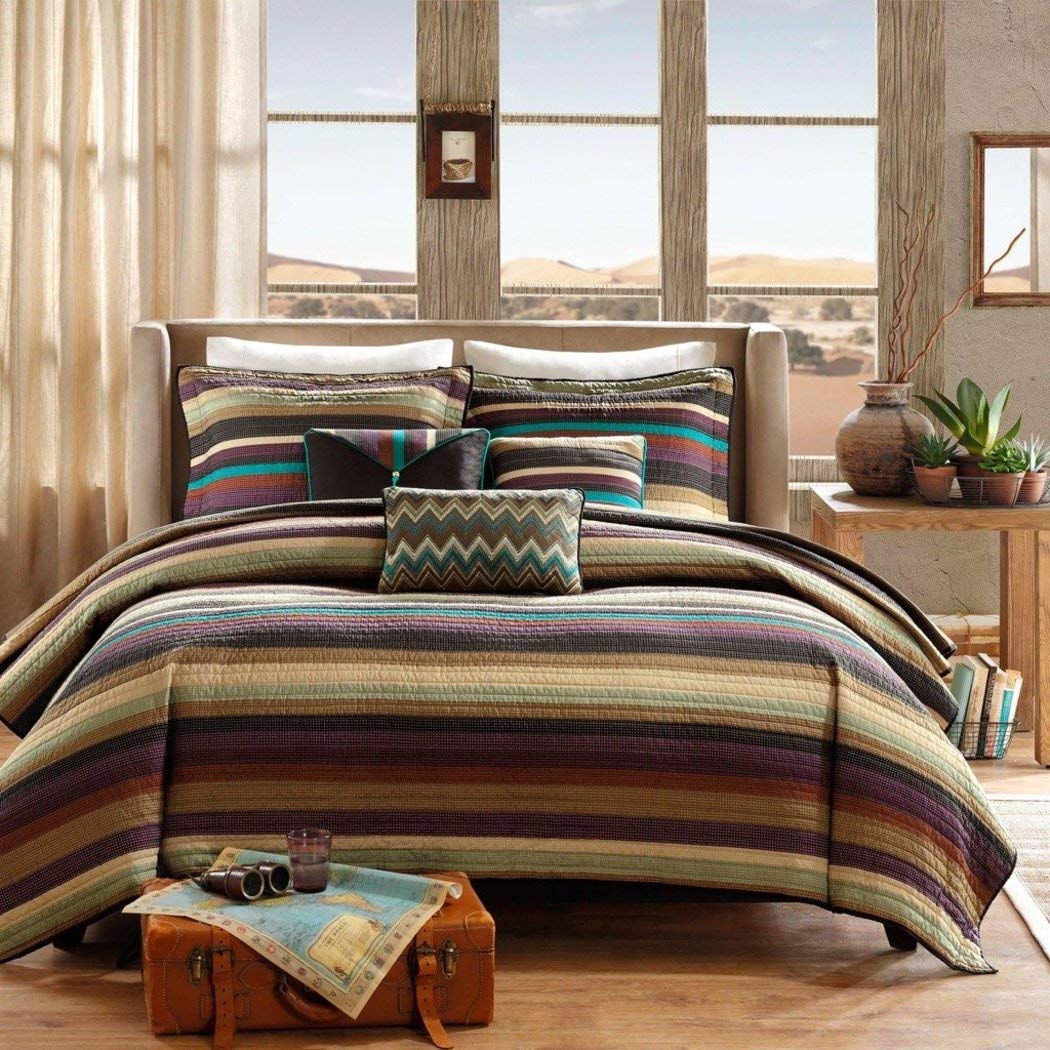 Authentic Southwest Turquoise Native American King Bedding Set - 6 Piece Bed in a Bag with Coverlet, Shams & Toss Pillows | Perfect for Southwestern Decor, Guest Rooms & Bohemian Bedroom Themes