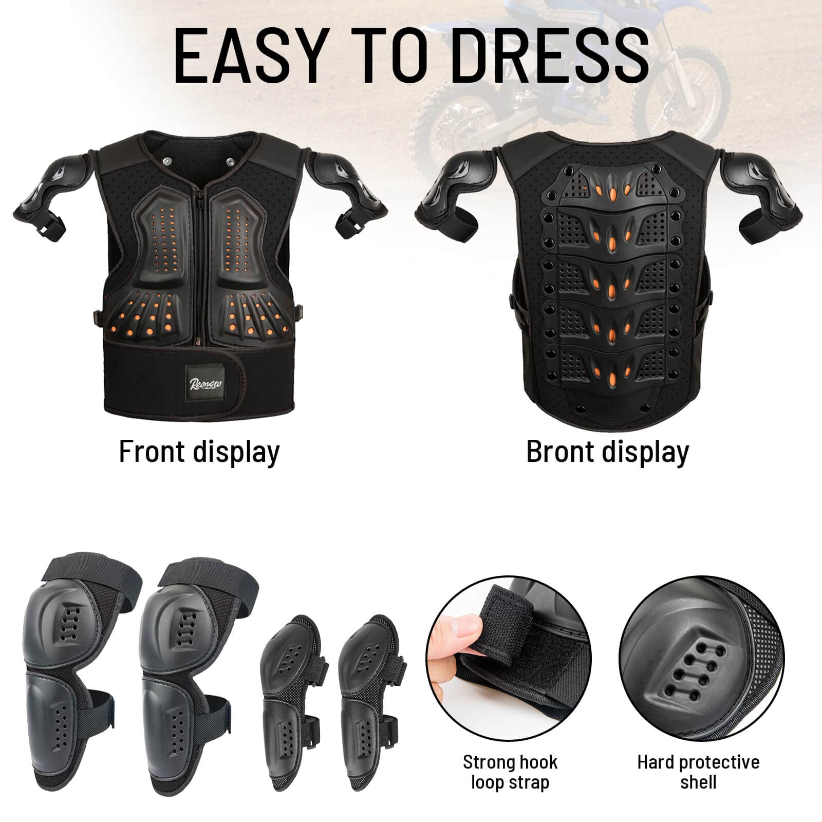 Reomoto Kids Protective Gear Set - Motorcycle Armor Suit for Dirt Bike, Cycling, Skating & Off-Road Riding | Impact Protection for Young Riders | Ideal for Motocross, BMX, Skateboarding & Winter Sports