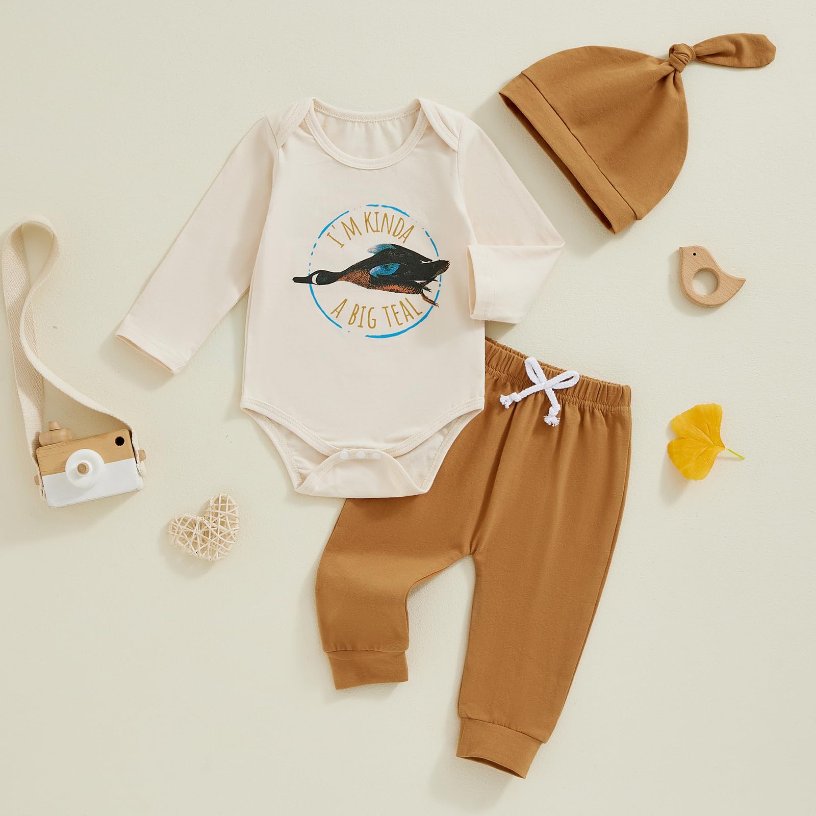 Chloefairy Newborn Baby Boy Fall Clothes Set - Mallard Duck Hunting Romper, Pants & Hat 3-Piece Outfit | Cozy Autumn Wear for Photo Shoots, Family Gatherings & Outdoor Adventures