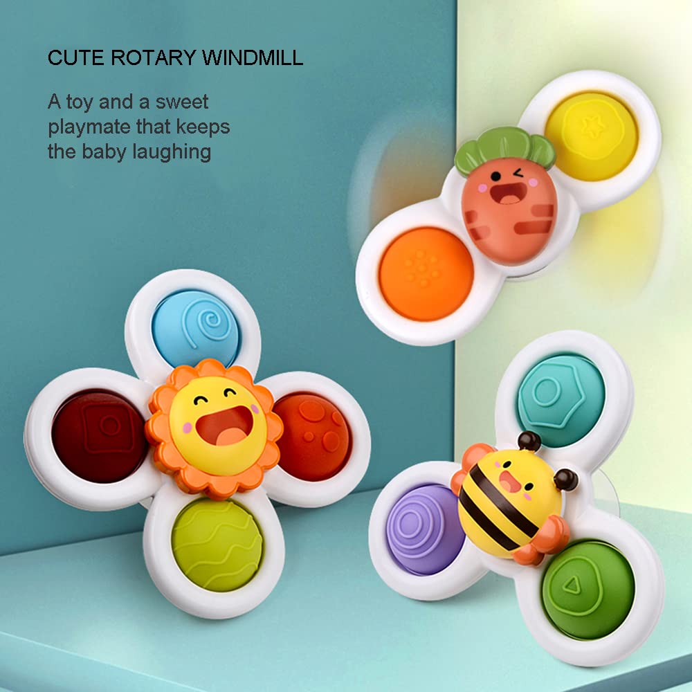 QLKUNLA Suction Cup Spinning Top Toy - Fidget Spinner & Baby Rattle Sensory Toy for Early Education, Bath Time & High Chair Play - Perfect Birthday Gift for Boys & Girls | Fun Learning & Stress Relief Toy for Toddlers