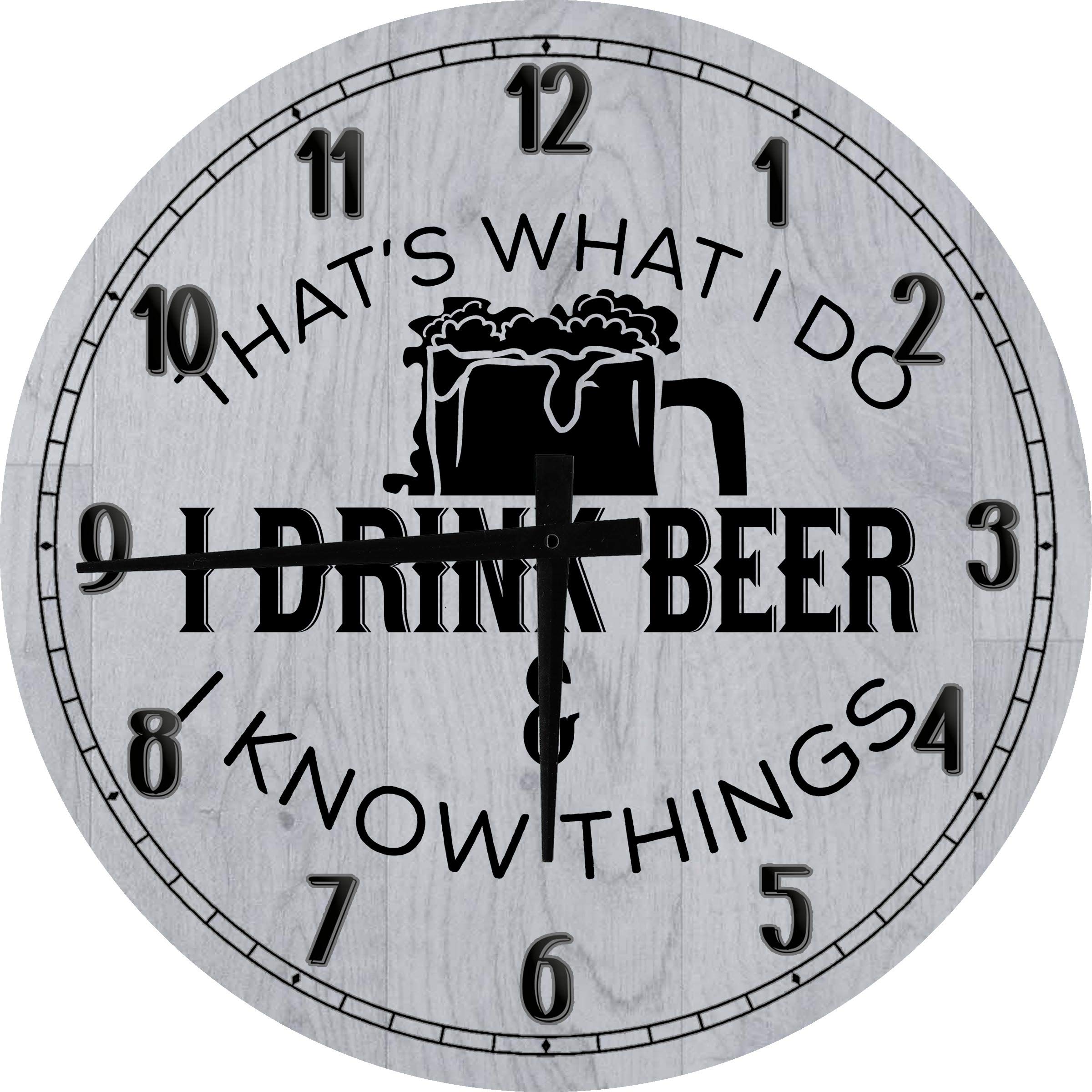 24 Inch Gray Beer Wall Art Round Clock - Battery Operated Large Wall Decor for Home, Bar, or Man Cave - Perfect Gift for Beer Lovers & Game of Thrones Fans