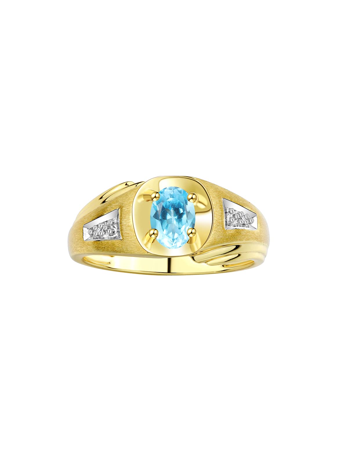 Rylos Men's Classic Designer 8X6MM Oval Gemstone & Diamond Ring - Yellow Gold Plated Silver Birthstone Ring for Men (Sizes 8-13) | Perfect for Weddings, Anniversaries & Special Occasions