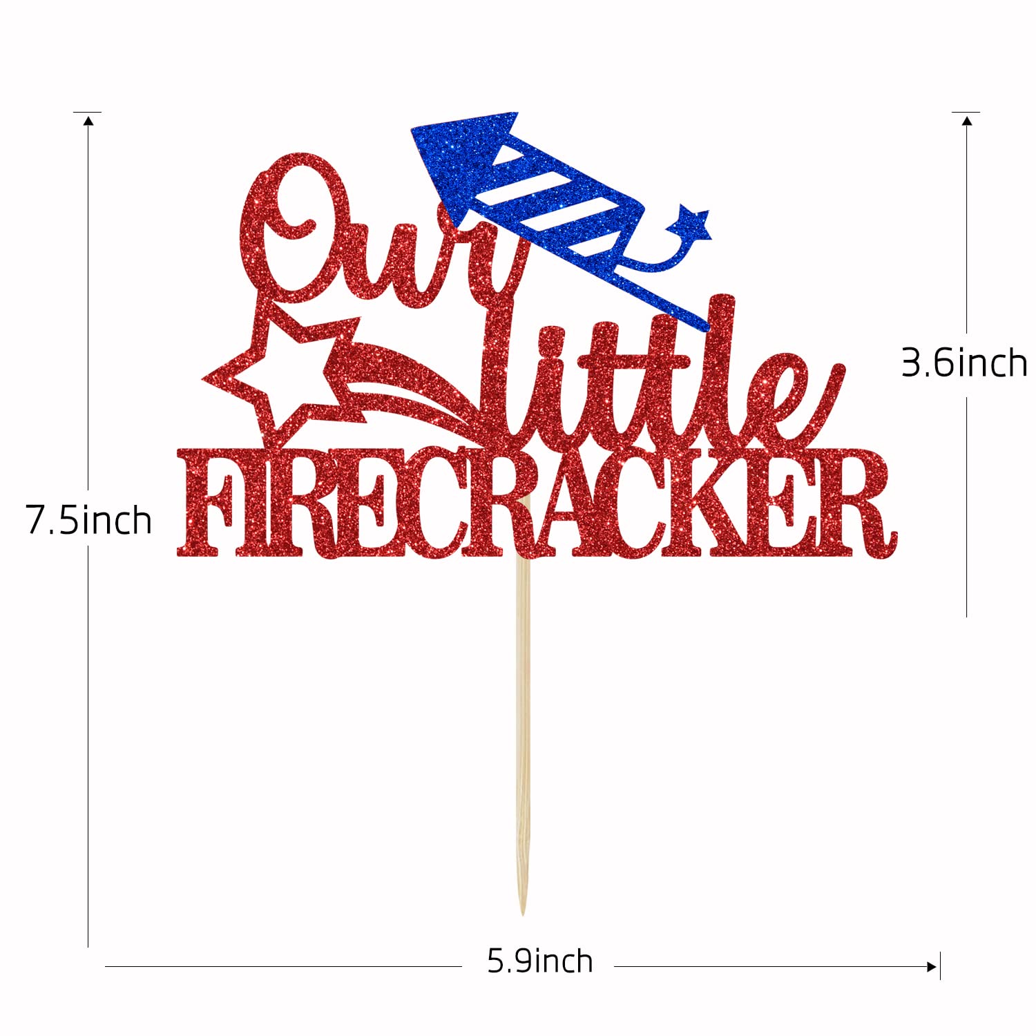 Our Little Firecracker Cake Topper - Patriotic 4th of July & 1st Birthday Cake Decorations - Red & Blue Glitter Party Supplies for Independence Day, Baby Shower & Gender Reveal Celebrations