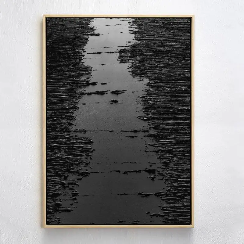 Modern Black Minimalist Textured Canvas Wall Art Painting - Abstract Home Decor for Living Room, Bedroom & Office | #MZ008