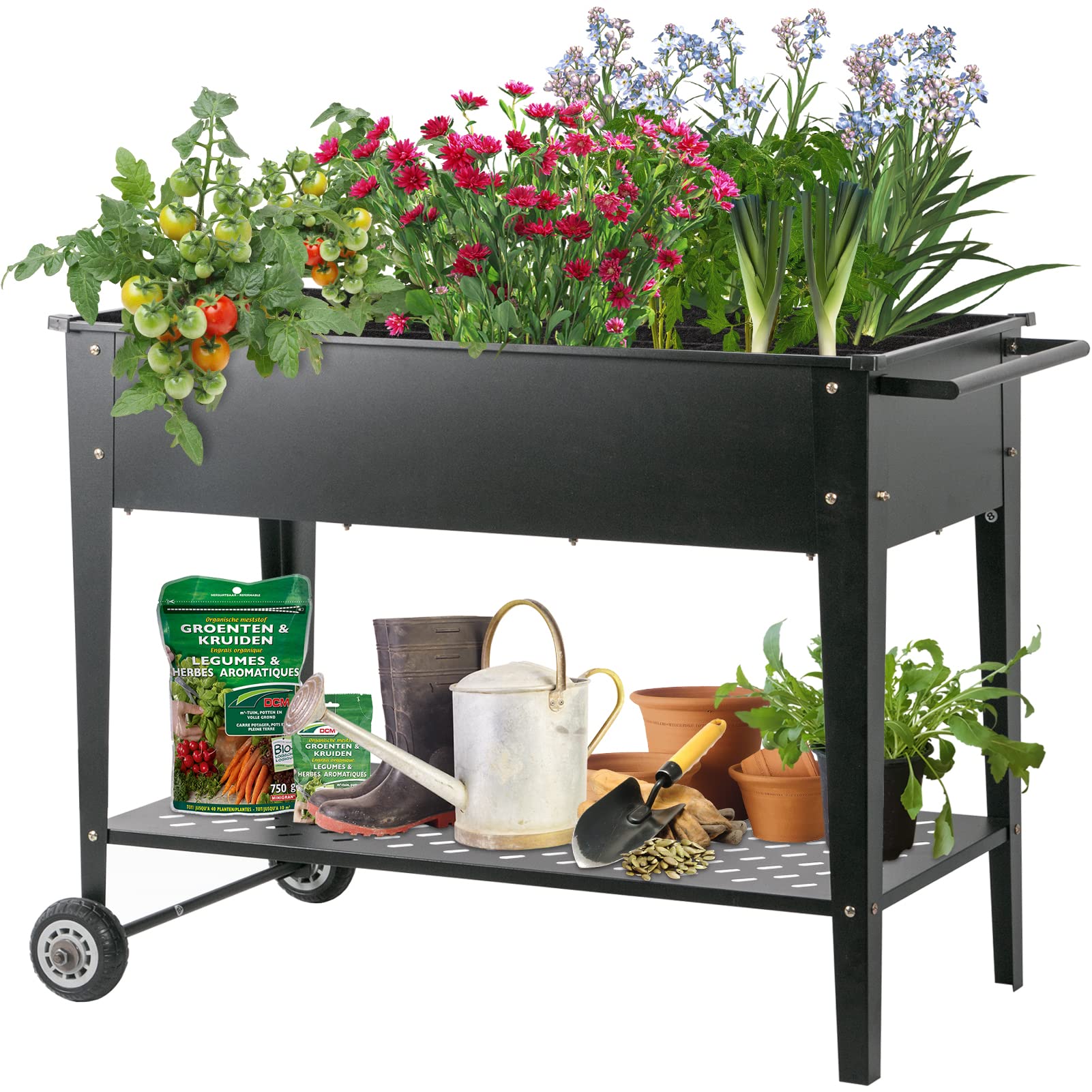 LEISURELIFE Elevated Raised Garden Bed with Wheels & Metal Grid - Galvanized Planter Box for Vegetables, Flowers, Herbs & Fruits - Perfect for Patio, Balcony & Small Space Gardening