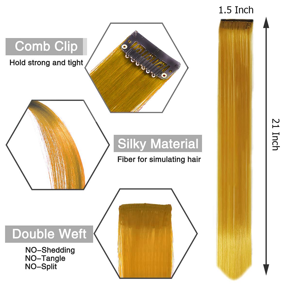 Rapidsflow® 6-Piece Colored Hair Streak Extensions for Women & Girls - 100% Real Human Hair for Highlighting, Straight Golden Blonde - Perfect for Parties, Cosplay & Daily Styling