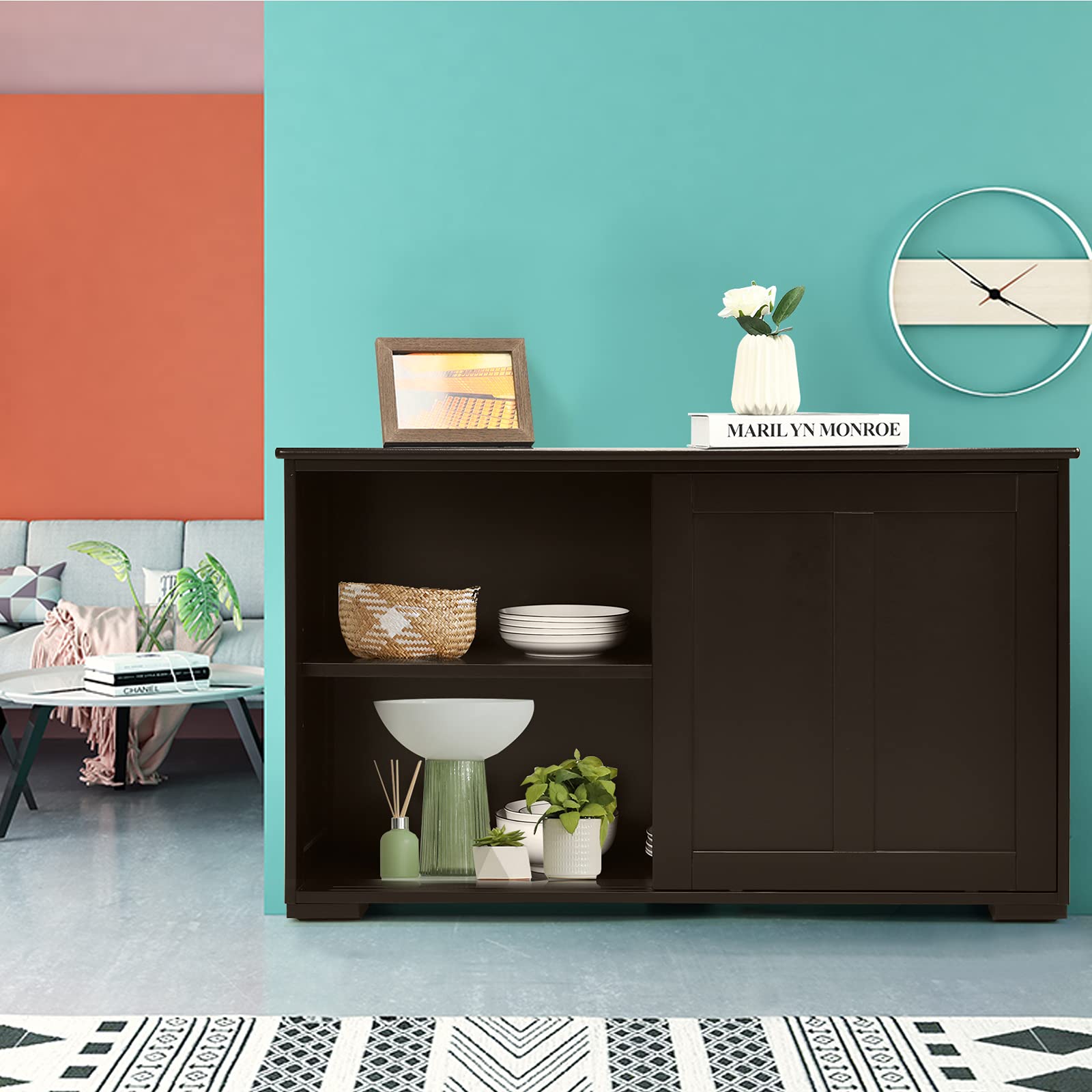 Costzon Wooden Sideboard Buffet Cabinet with Adjustable Shelf & Sliding Barn Door - Kitchen Storage Cabinet, Coffee Bar Console Table for Living Room, Dining Room, Hallway - Perfect for Home Organization & Entertaining Guests