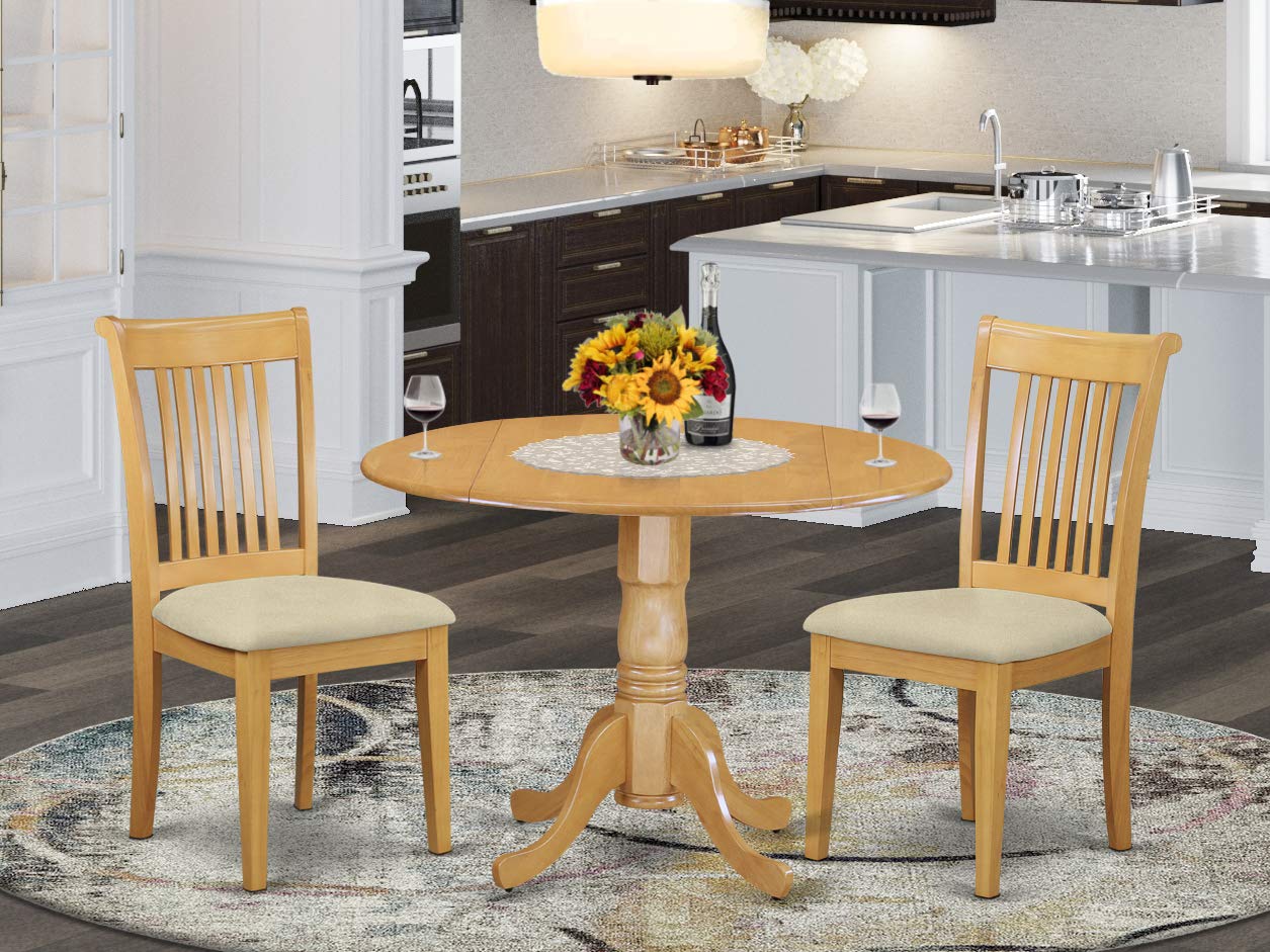 East West Furniture DLPO3-OAK-C 3-Piece Solid Oak Dining Table Set for Kitchen, Dining Room & Small Spaces | Rustic Farmhouse Style Furniture