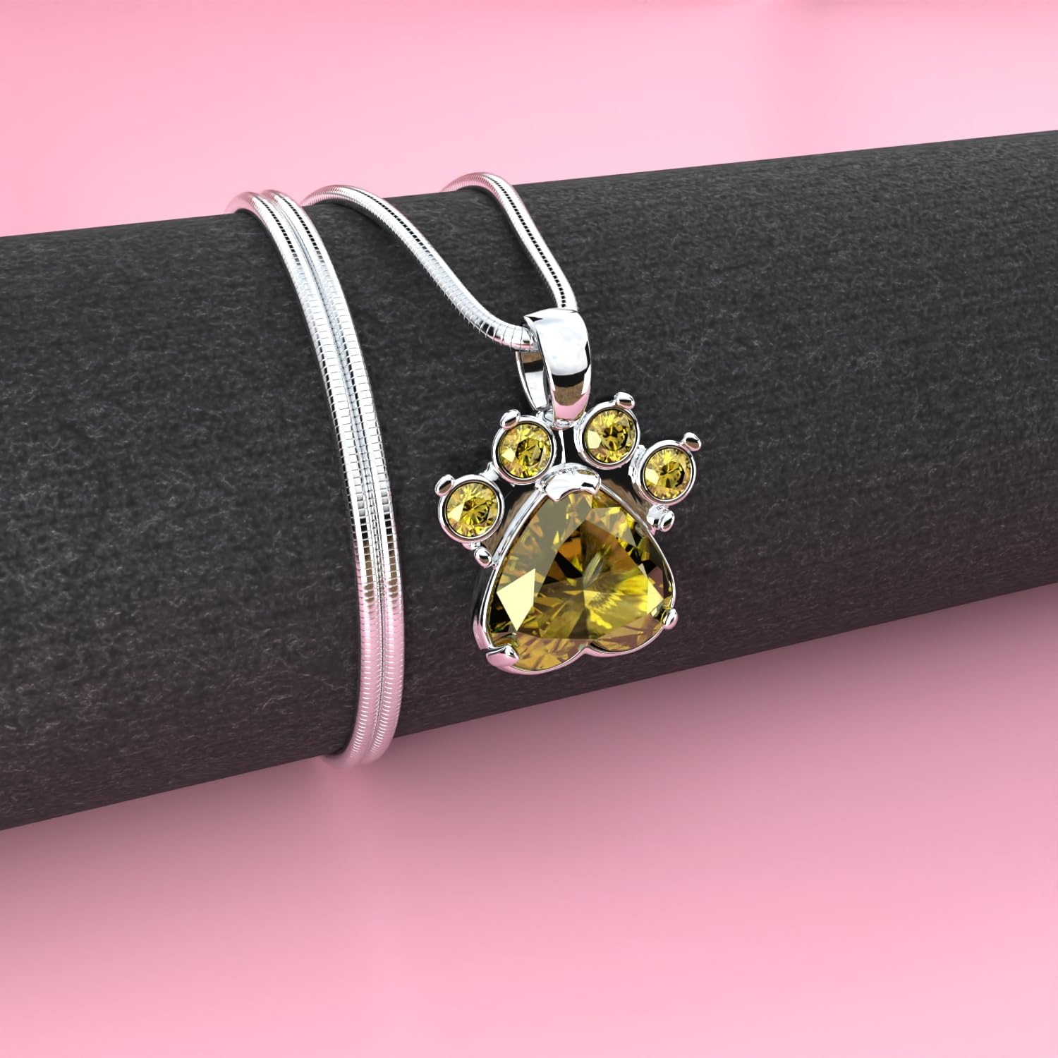 Maya's Grace Birthstone Paw Print Pendant Necklace for Women - Genuine Rhinestone & Gemstone Jewelry - Perfect Gift for Pet Lovers, Mothers Day, Birthday & Anniversary