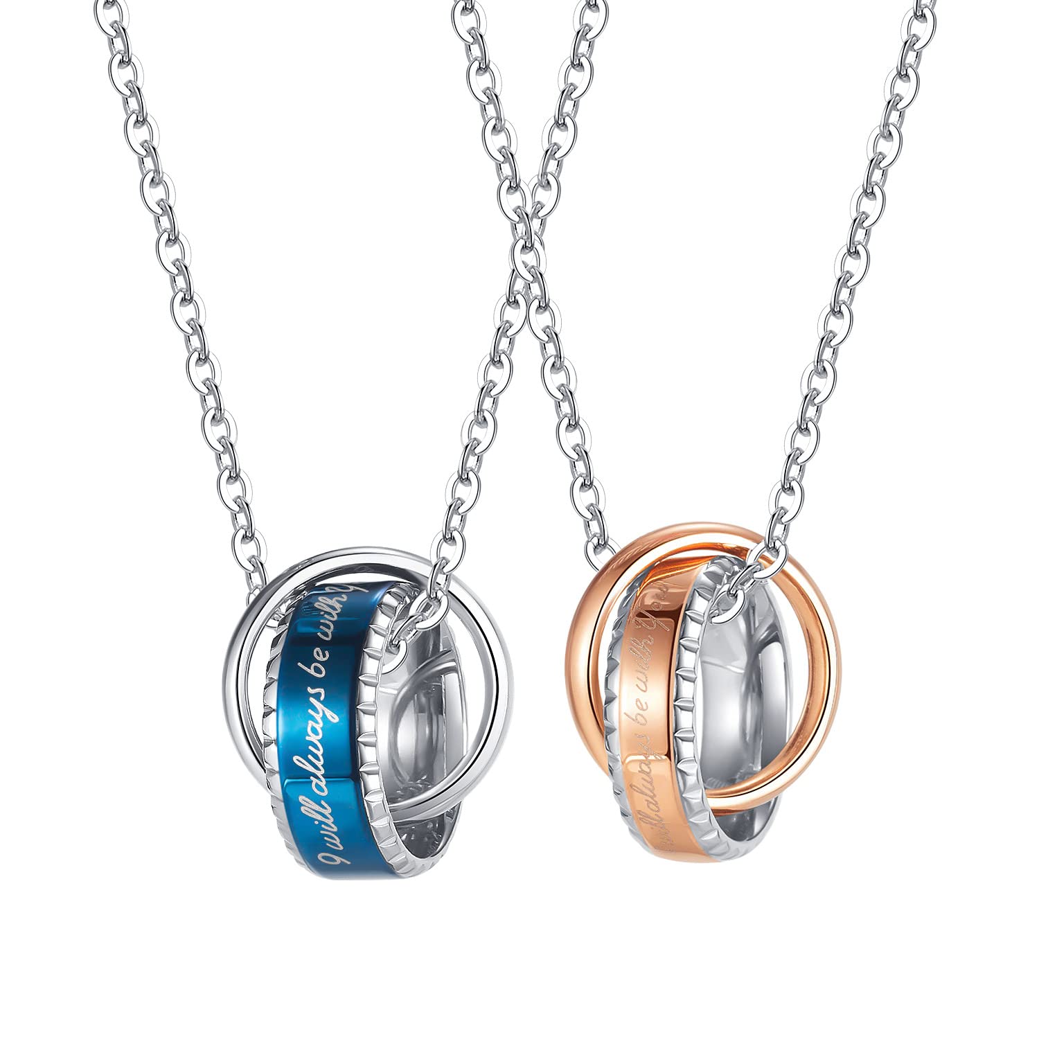 His & Hers Matching Couple Pendant Necklace Set - 'I Will Be With You' Korean Love Style with Lucky Bean Charm | Romantic Gift for Anniversaries, Valentine's Day & Couples Jewelry