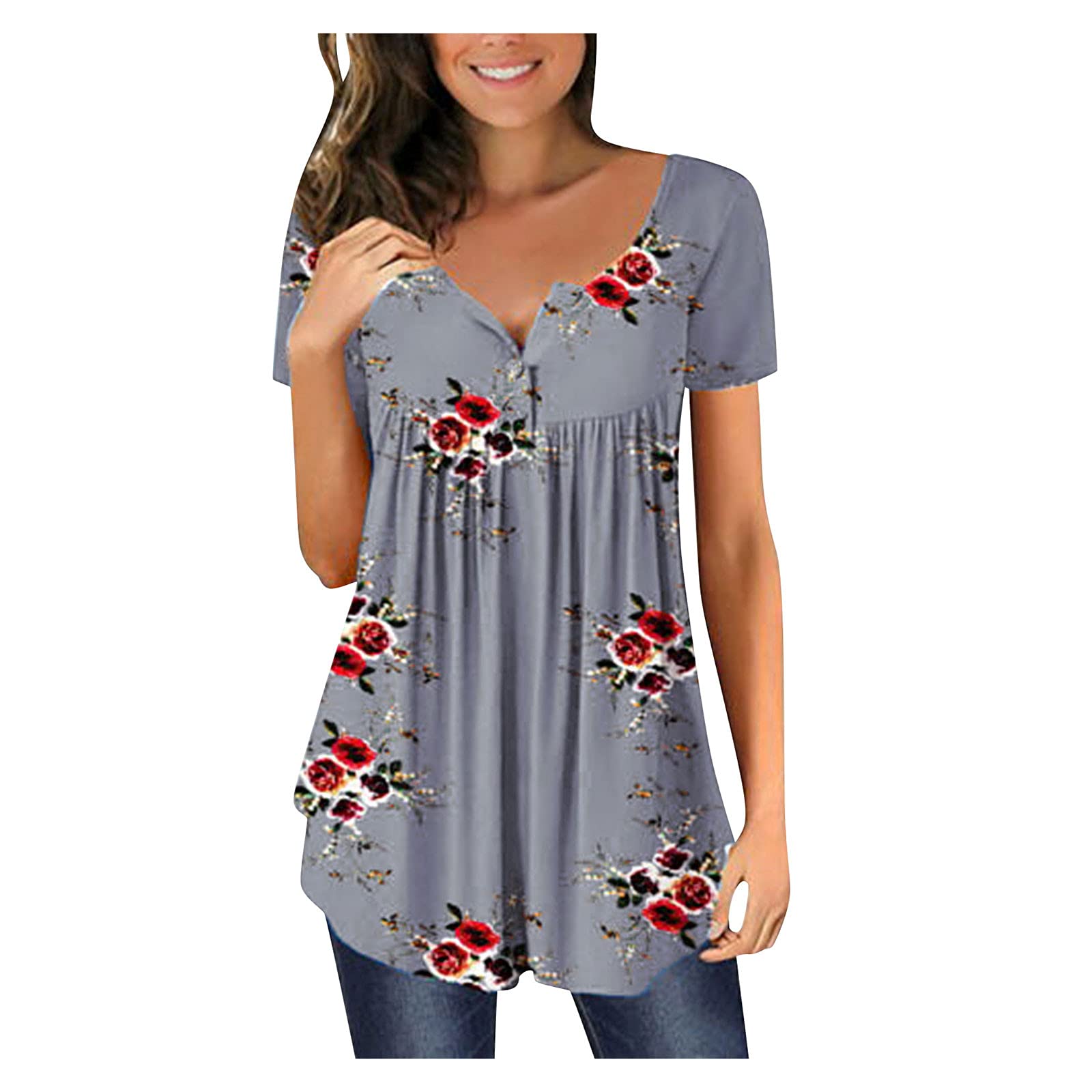 Women's Loose Fit V-Neck Workout T-Shirts - Summer Short Sleeve Knot Twist for Gym & Casual Wear