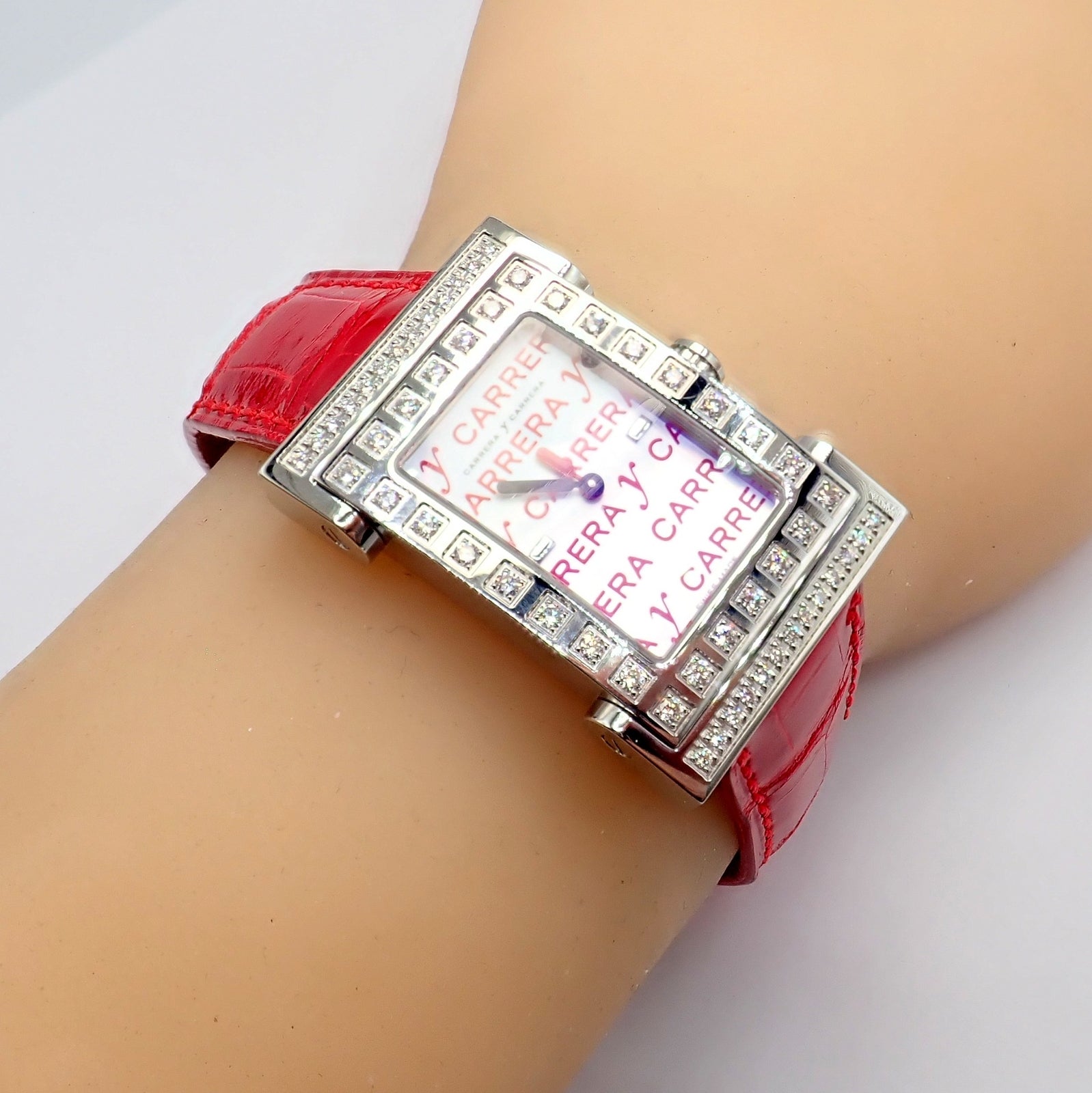 Carrera Y Carrera CyC Tempus Fugit Diamond Red Alligator Leather Ladies Watch with Gift Box - Luxury Women's Timepiece for Special Occasions & Gifts