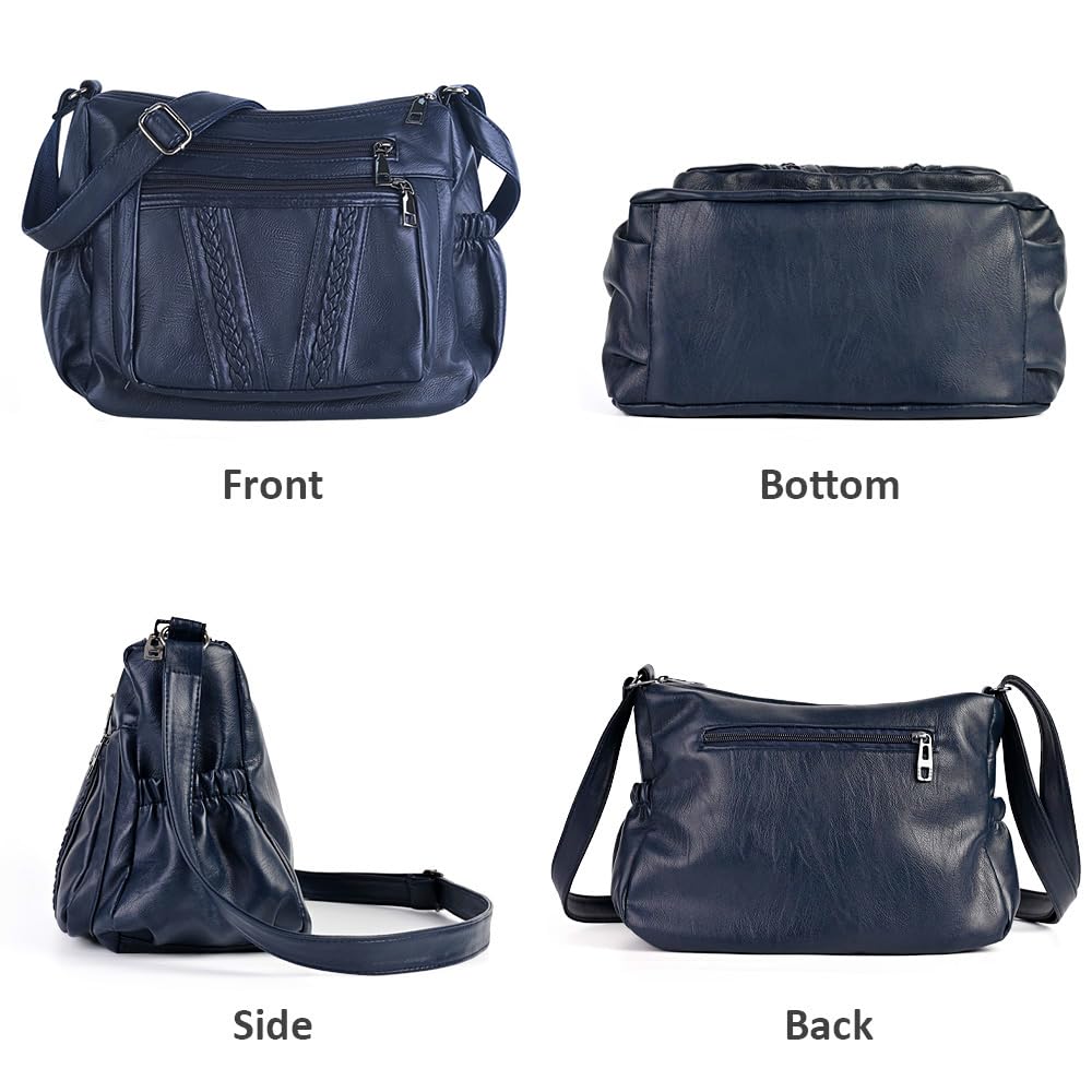 ELDA Women's PU Leather Crossbody Bag - Multi Pocket Shoulder Purse for Daily Use