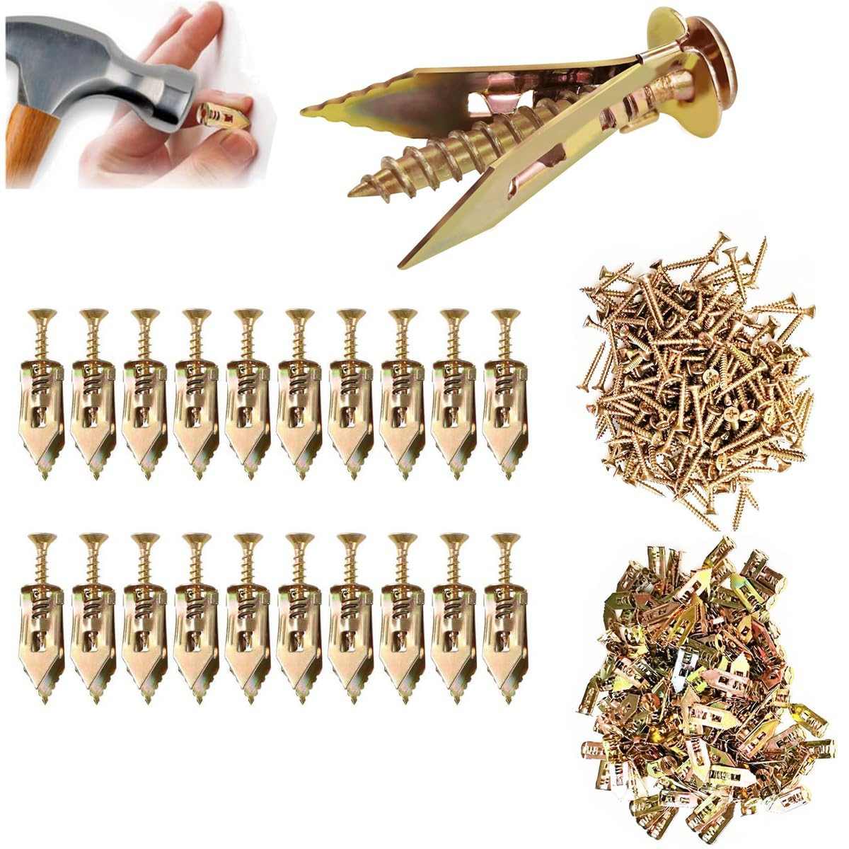 **Self-Drilling Drywall Anchors Kit - Heavy Duty Wall Anchors & Screws for Door Hinge Repair, Umbrella Base, Patio Furniture & Statues - Easy Installation for Home & Outdoor Fixing**