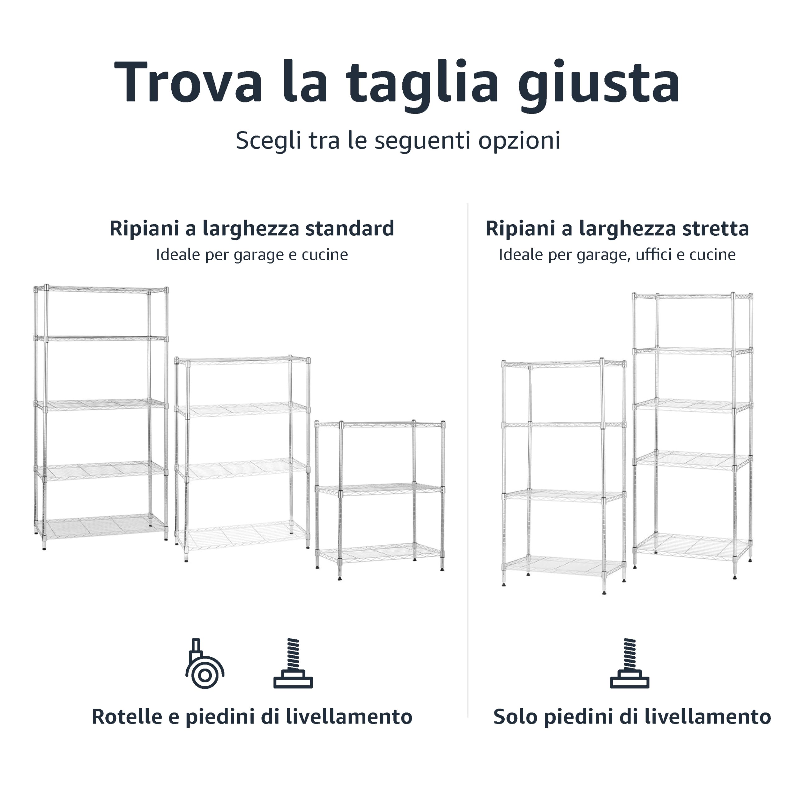 Amazon Basics 3-Tier Narrow Chrome Utility Cart with Wheels, Adjustable Shelves & Legs, 750 lbs Capacity, 34 x 58.9 x 83.2 cm (DxWxH) - Perfect for Kitchen, Garage, Office, or Workshop Storage & Organization