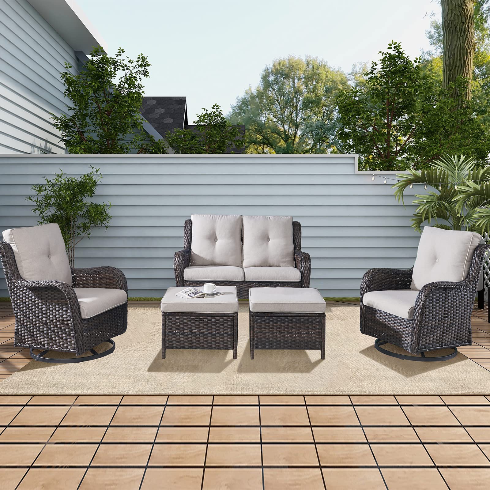 2-Seat Rattan Outdoor Loveseat Wicker Patio Sofa with Deep Seating & Comfortable Cushions - Brown/Beige Patio Furniture for Porch, Deck, Balcony | Perfect for Backyard Relaxation, Garden Lounging & Outdoor Entertaining