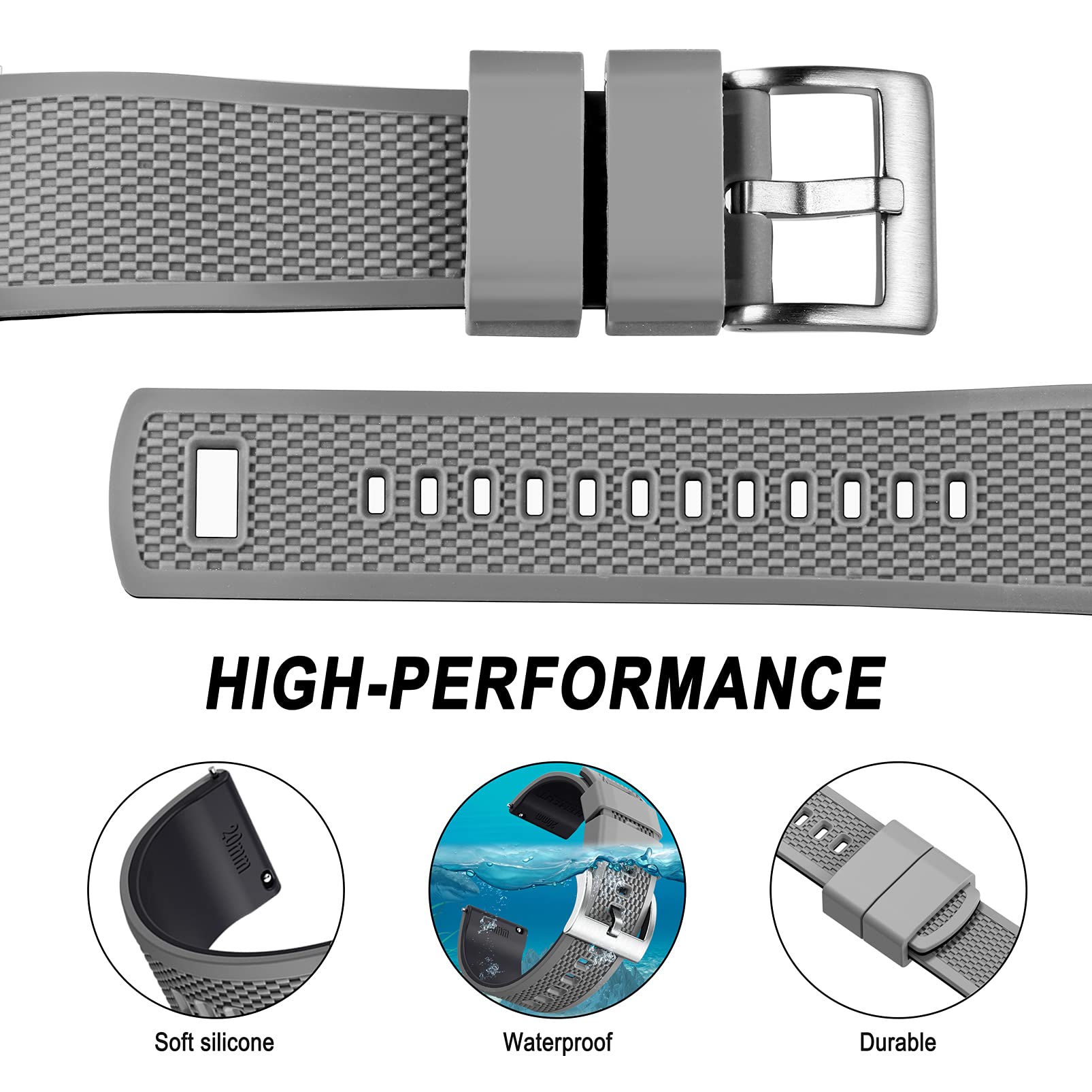 Hemsut Silicone Watch Bands - 18mm 20mm 22mm Quick Release Rubber Strap for Men & Women - Soft Durable Replacement Band - 10 Color Options - Perfect for Sports, Fitness & Everyday Wear