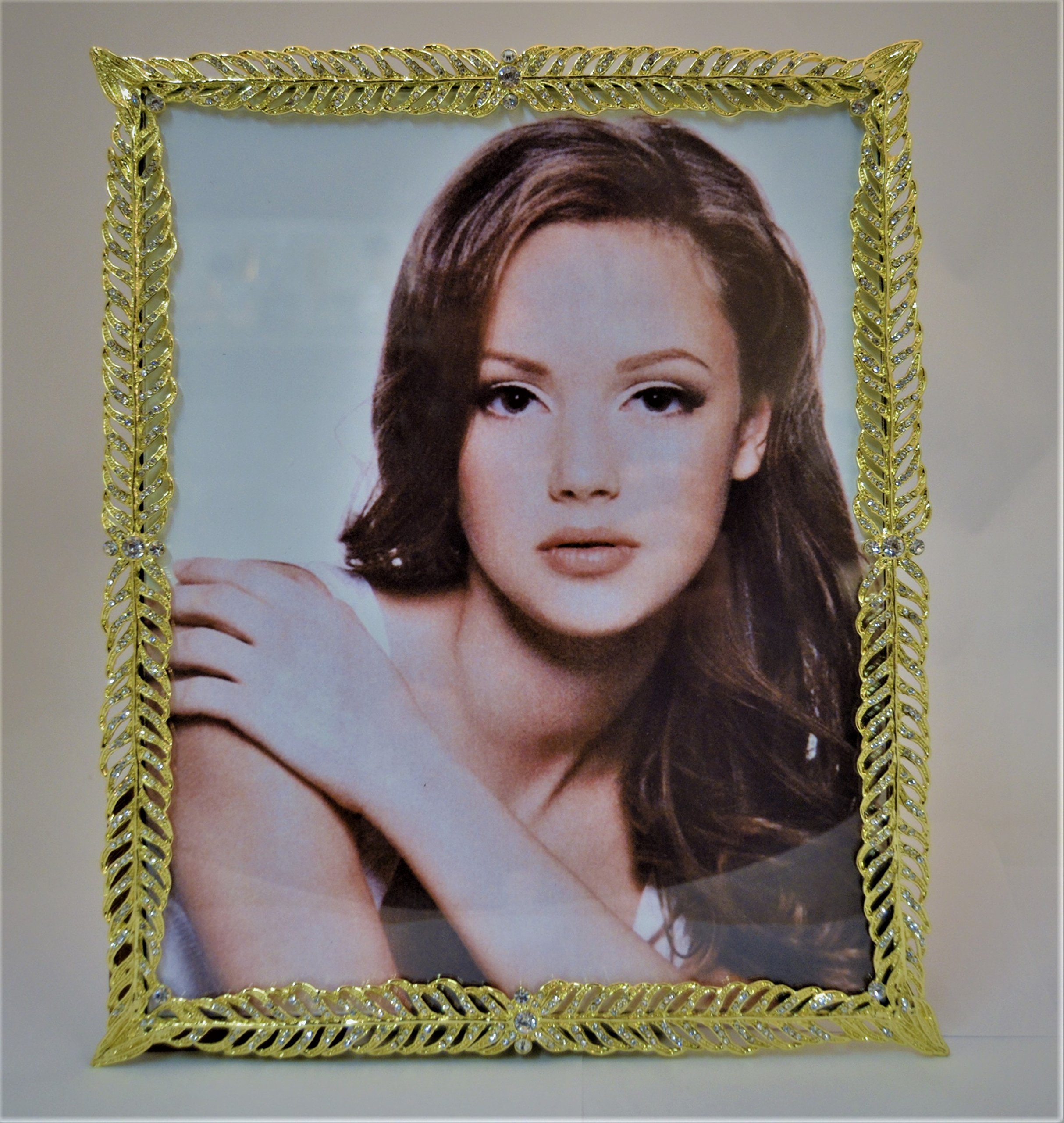 Fernandina Gold Picture Frame with Clear Austrian Crystals - Holds 8x10 Photos - Perfect for Wedding, Anniversary & Home Decor Gifts