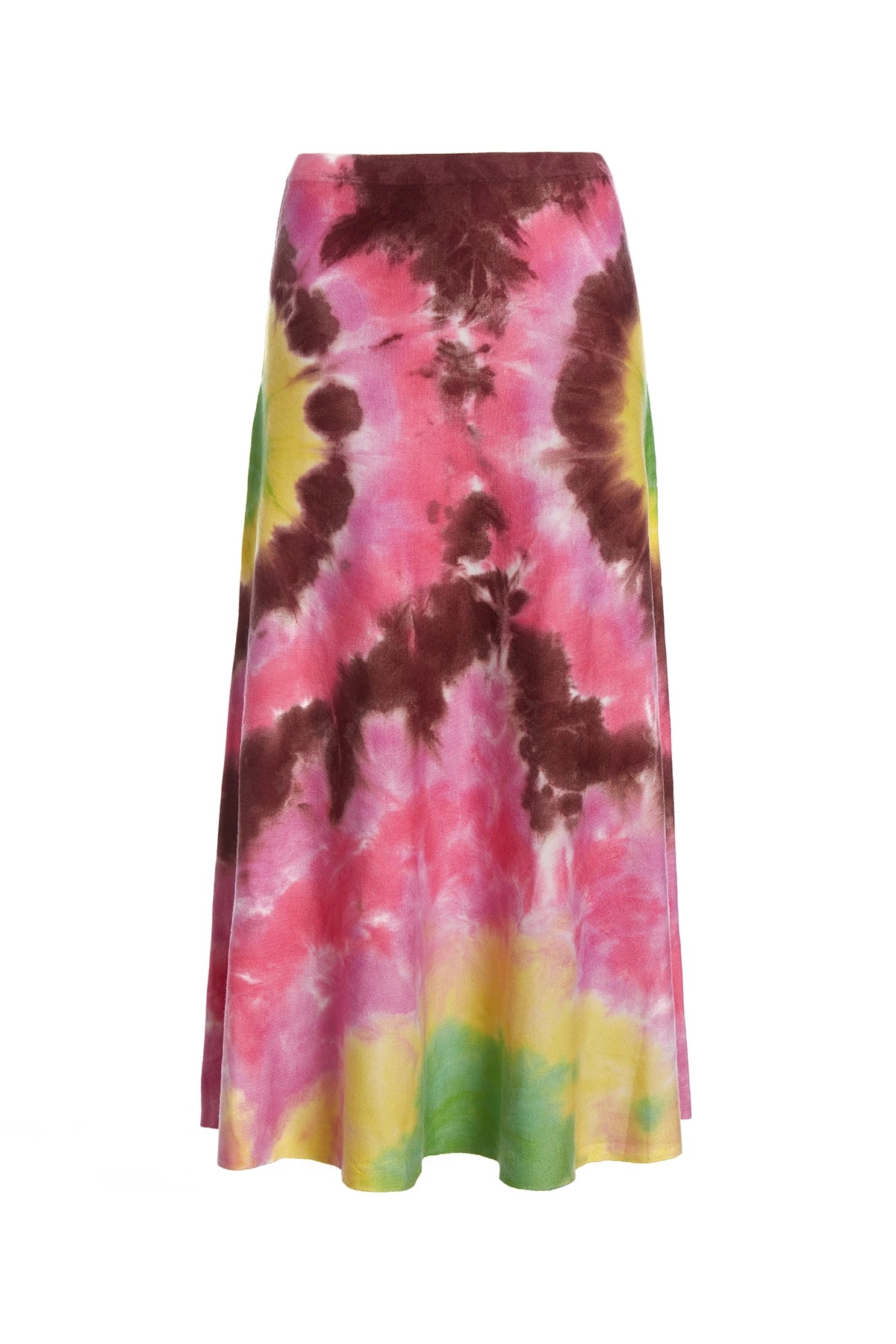 Olive Knit Midi Skirt in Multi Tie Dye Cashmere - Women's Boho Chic Skirt for Casual Outfits, Date Nights & Fall Fashion