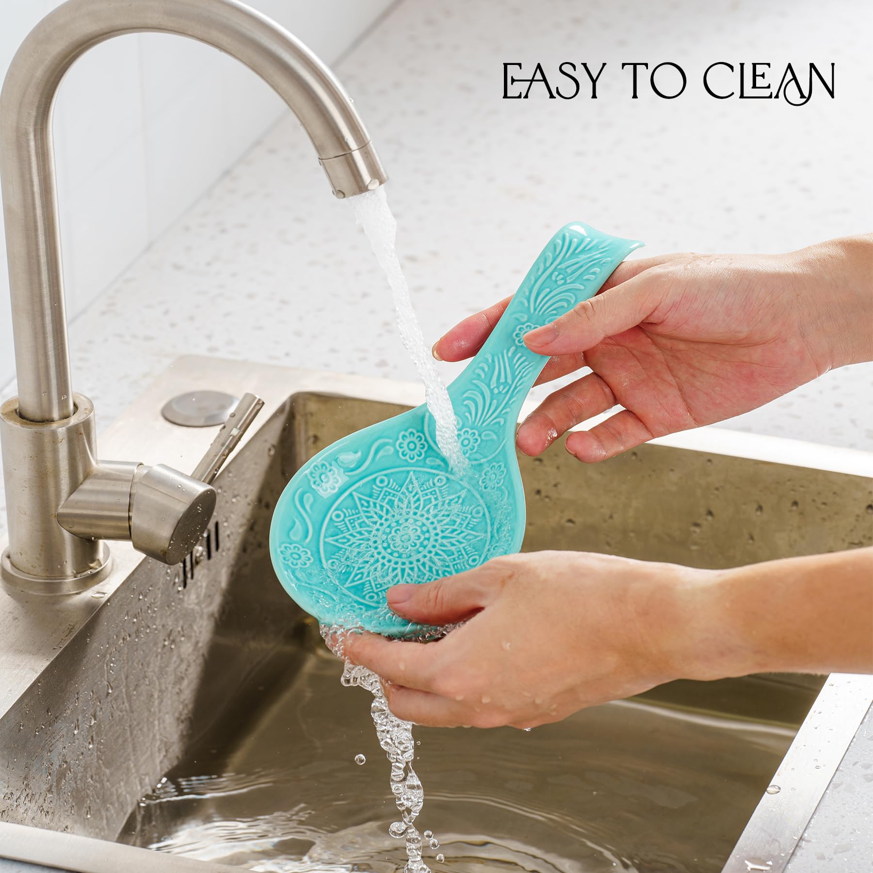 9 Inch Large Ceramic Spoon Rest - Turquoise Kitchen Counter Holder, Dishwasher Safe Kitchen Accessories - Perfect for Cooking, Serving & Organizing Utensils