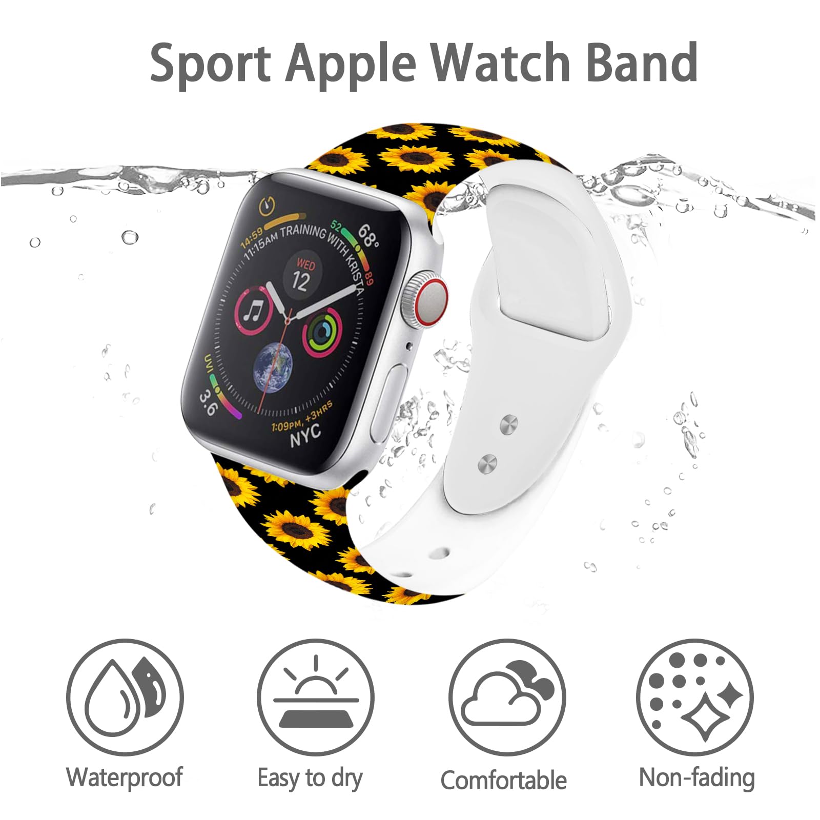 Fashionable Apple Watch Bands for Women - Soft Silicone Replacement Straps Compatible with iWatch Series 7/6/5/4/3/2/1/SE (38mm 40mm 41mm) - Adjustable Sports Wristbands for Running, Workout & Daily Wear