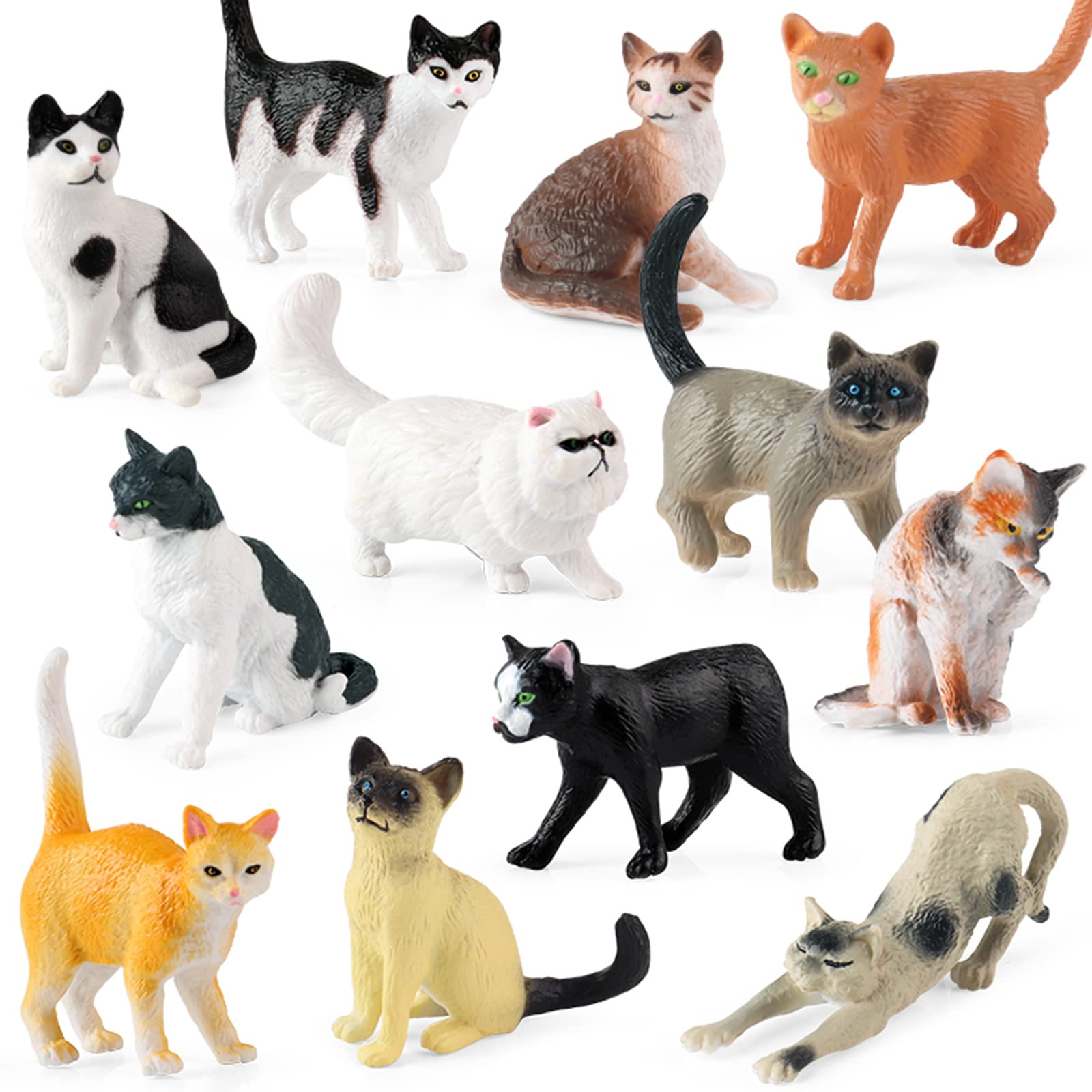 12PCS Realistic Cat Figurines - Plastic Mini Cat Figures Toys for Cake Decorating, Easter Eggs, Christmas & Birthday Gifts - Perfect for Kids, Boys & Girls Collection, Home Decor & Party Favors
