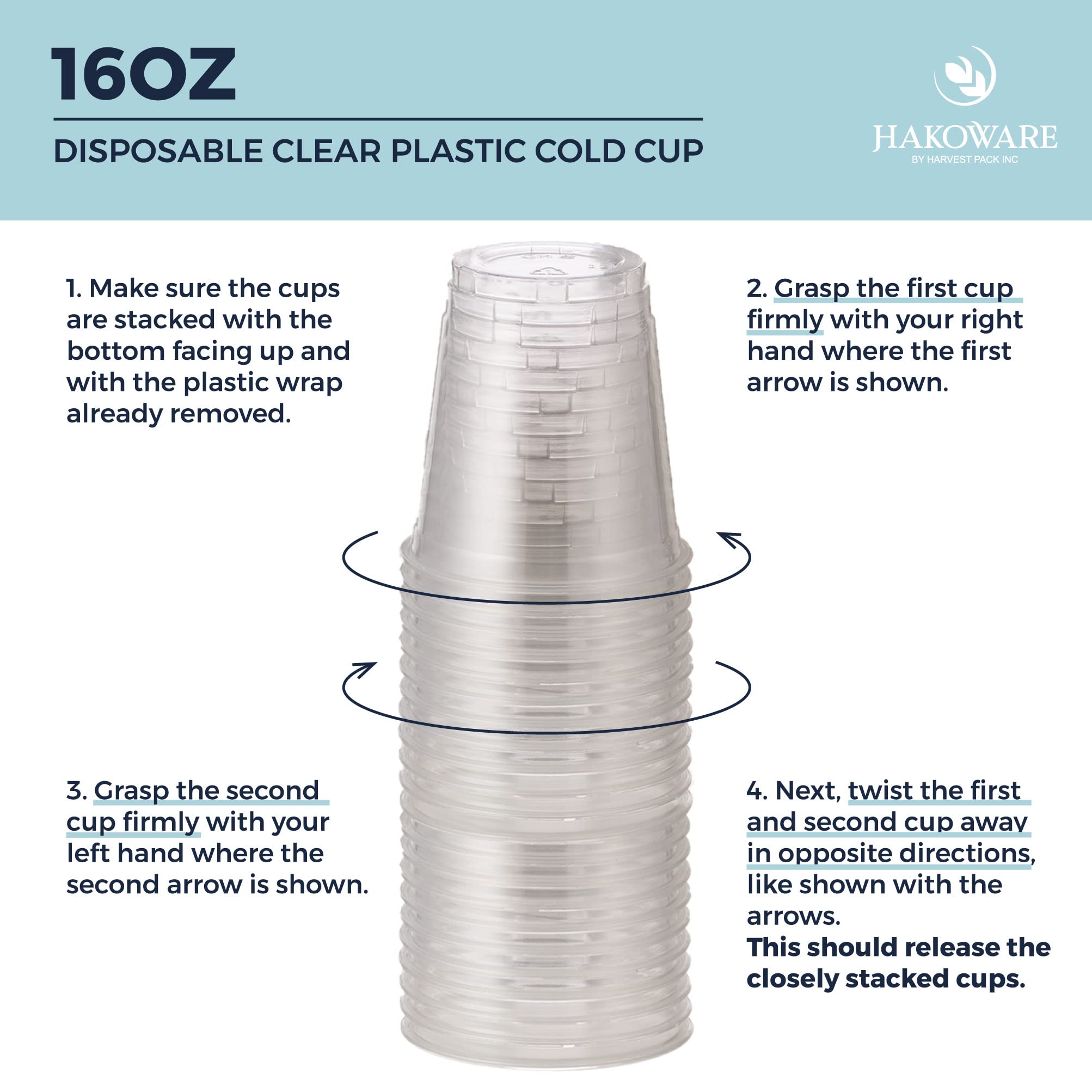 200 Count HAKOWARE 16 oz Ultra Clear Plastic Disposable Cold Cups - Perfect for Iced Coffee, Beer, Juice & Cold Beverages at Weddings, Parties & Events