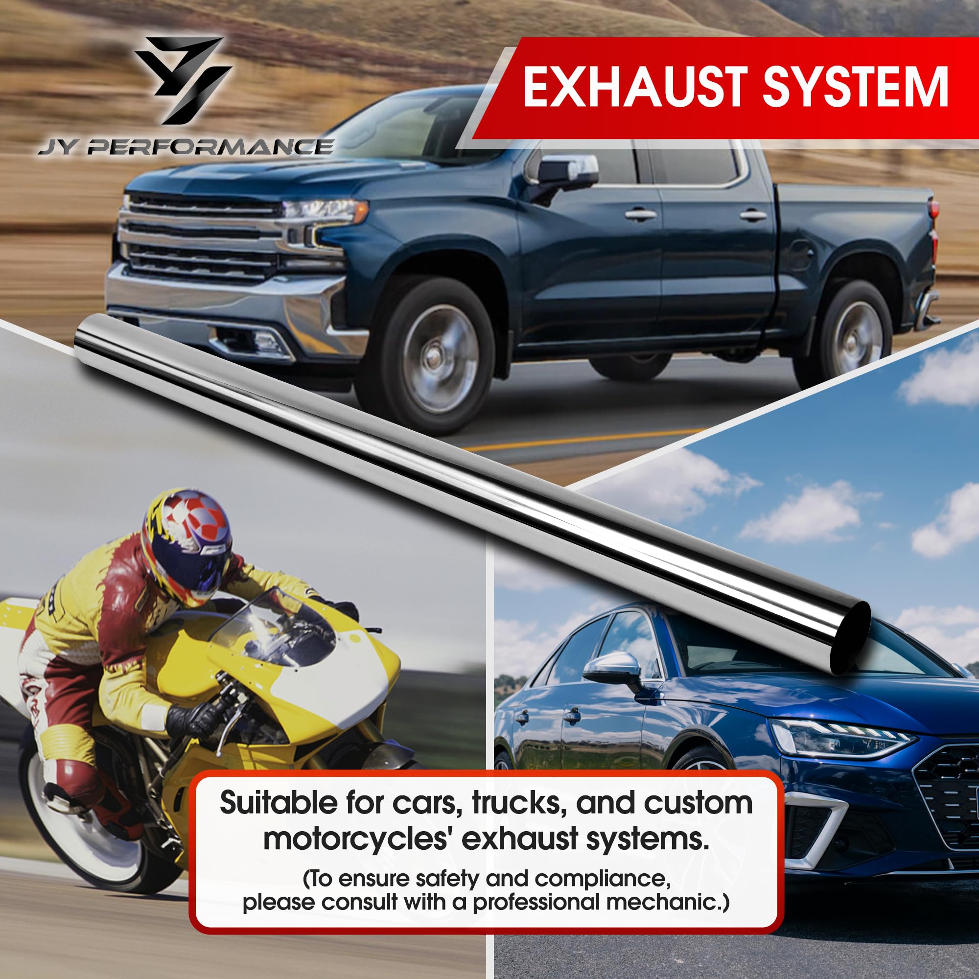 JY PERFORMANCE 3 Inch Straight Exhaust Pipe - Universal Custom Exhaust System T304 Stainless Steel Tubing (47.3